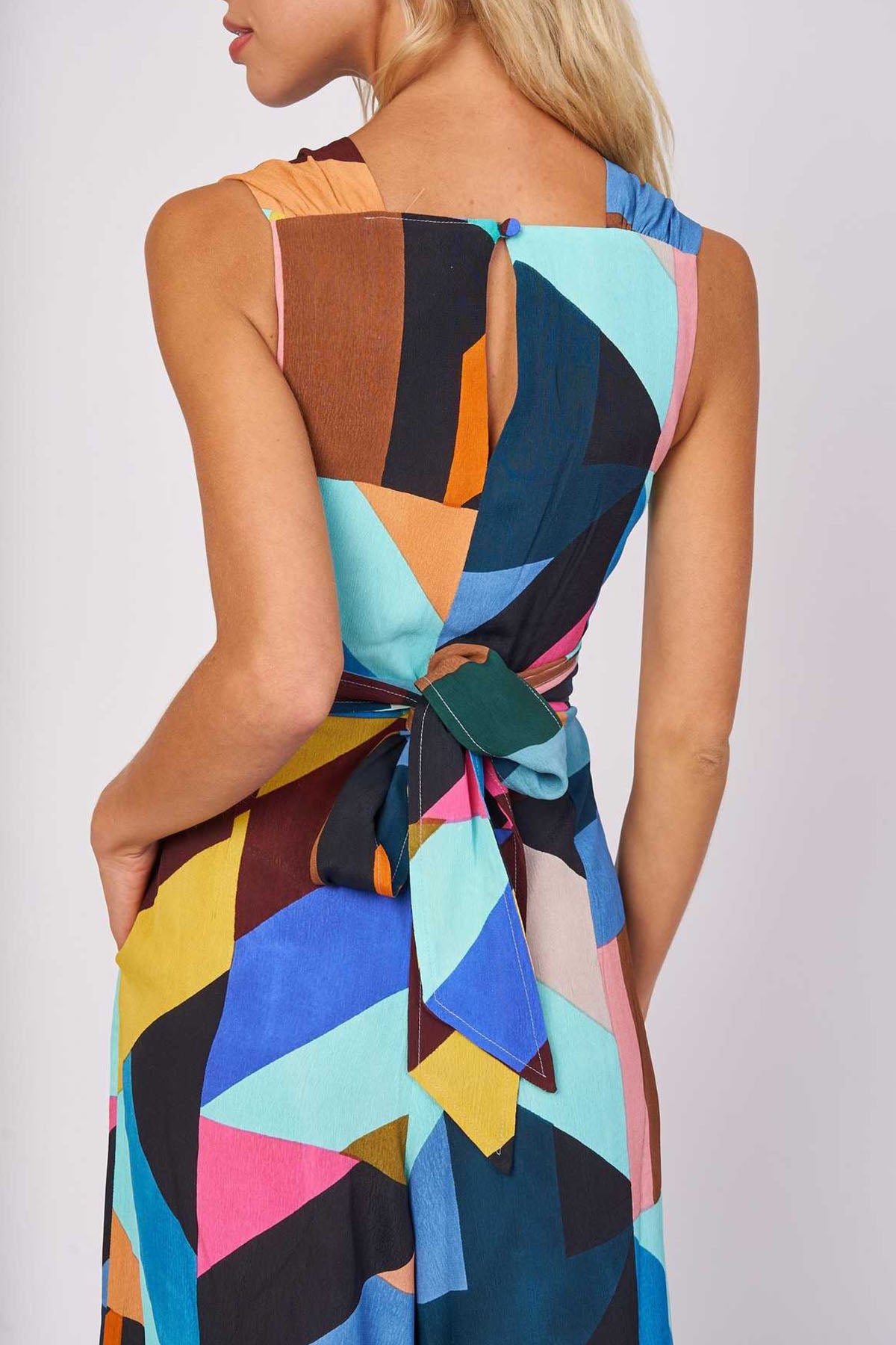 Rene Derhy Tonga V Yaka Renk Bloklu Tulum-Libas Trendy Fashion Store