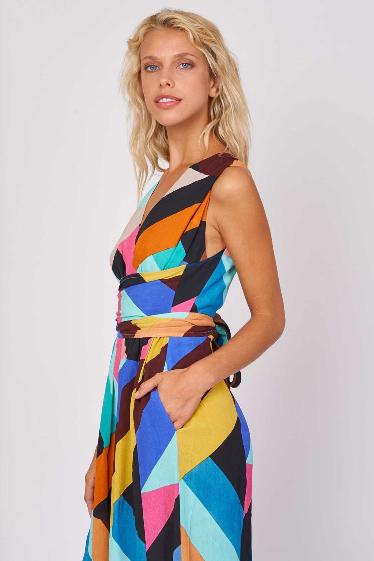 Rene Derhy Tonga V Yaka Renk Bloklu Tulum-Libas Trendy Fashion Store