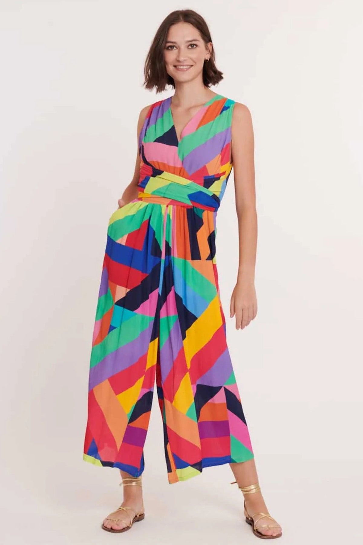 Rene Derhy Tonga V Yaka Renk Bloklu Tulum-Libas Trendy Fashion Store