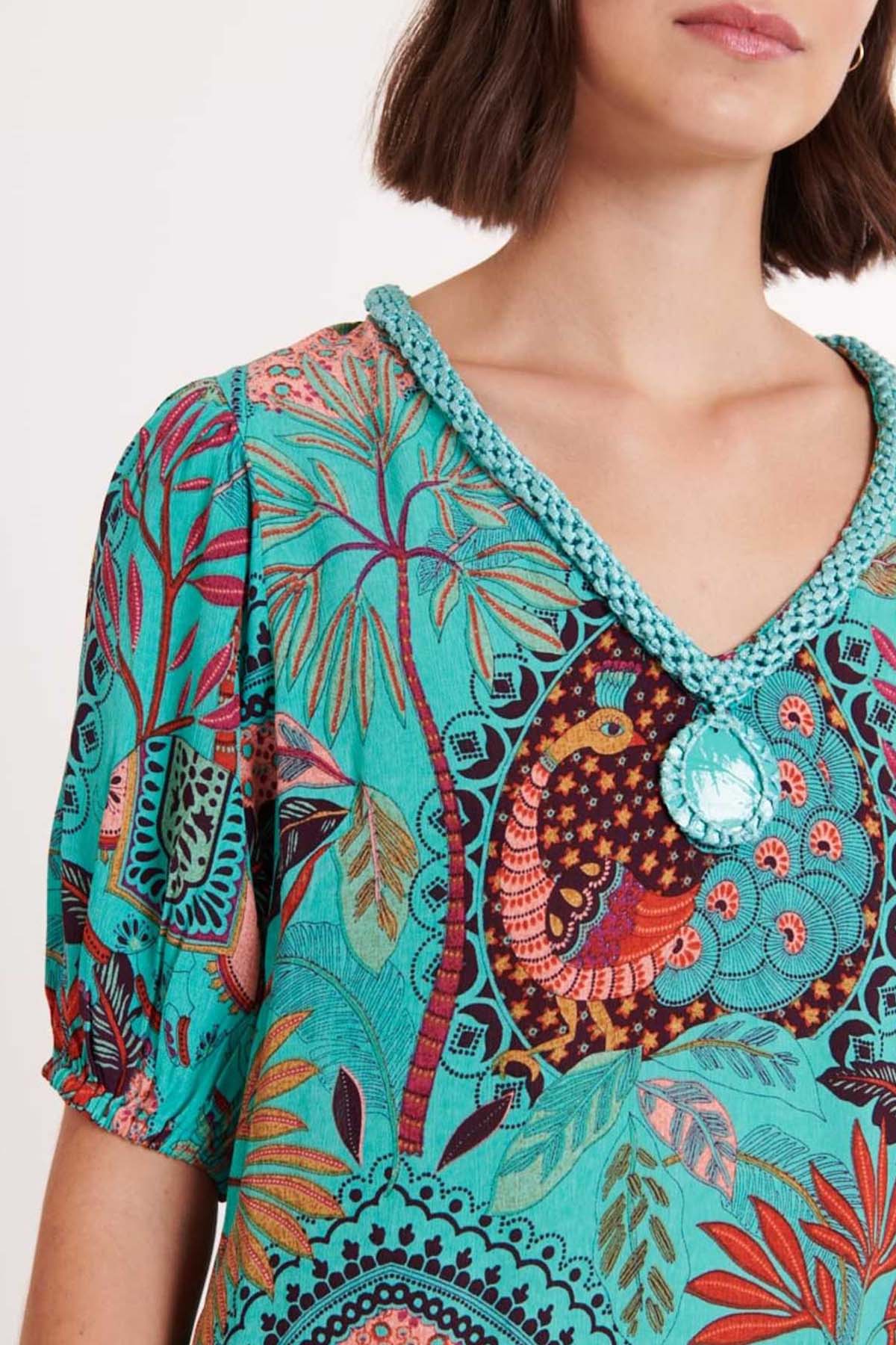 Rene Derhy Ceramique V Yaka Midi Elbise