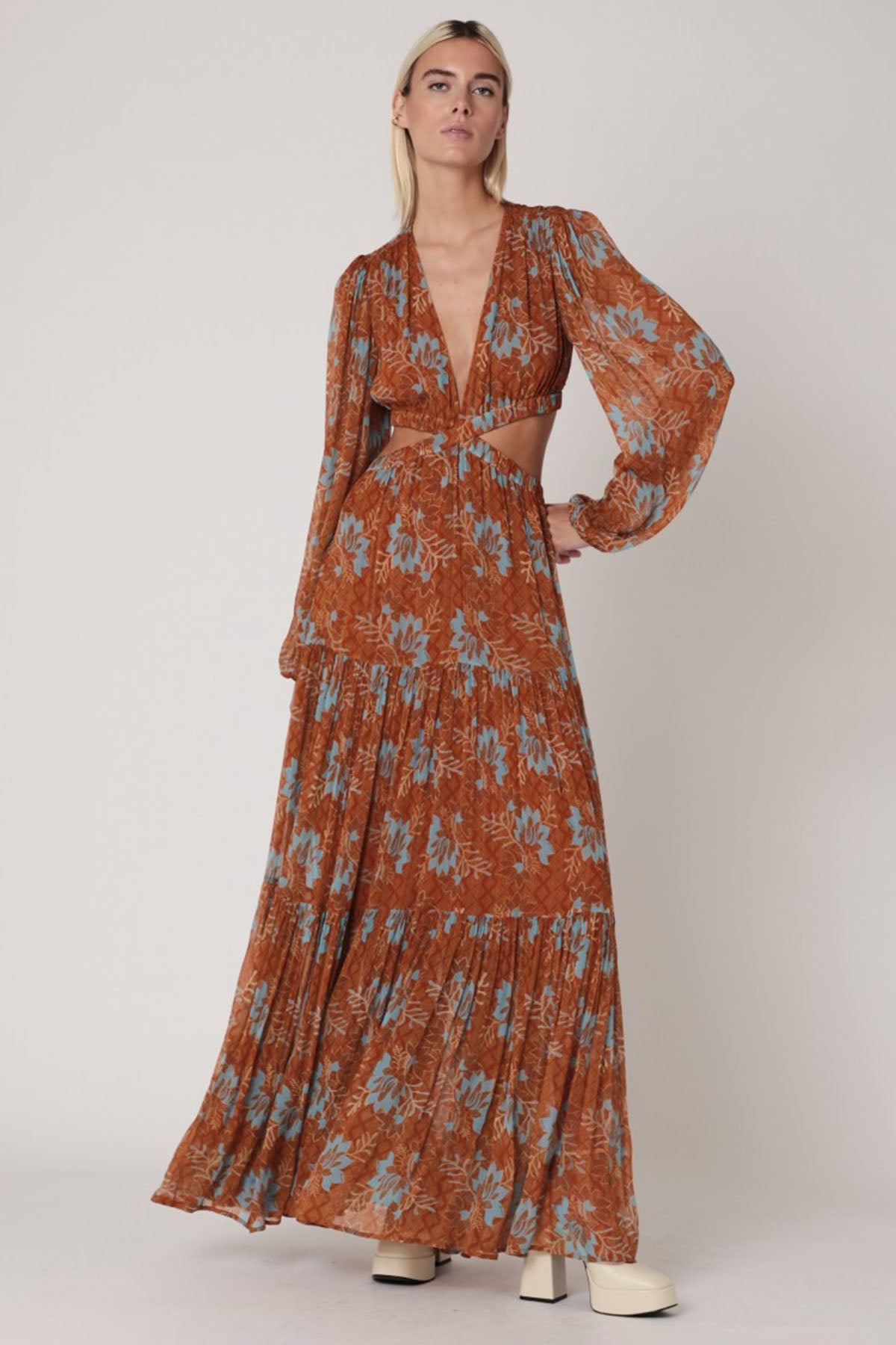 Berenice Rainbow V Yaka Maxi Elbise-Libas Trendy Fashion Store