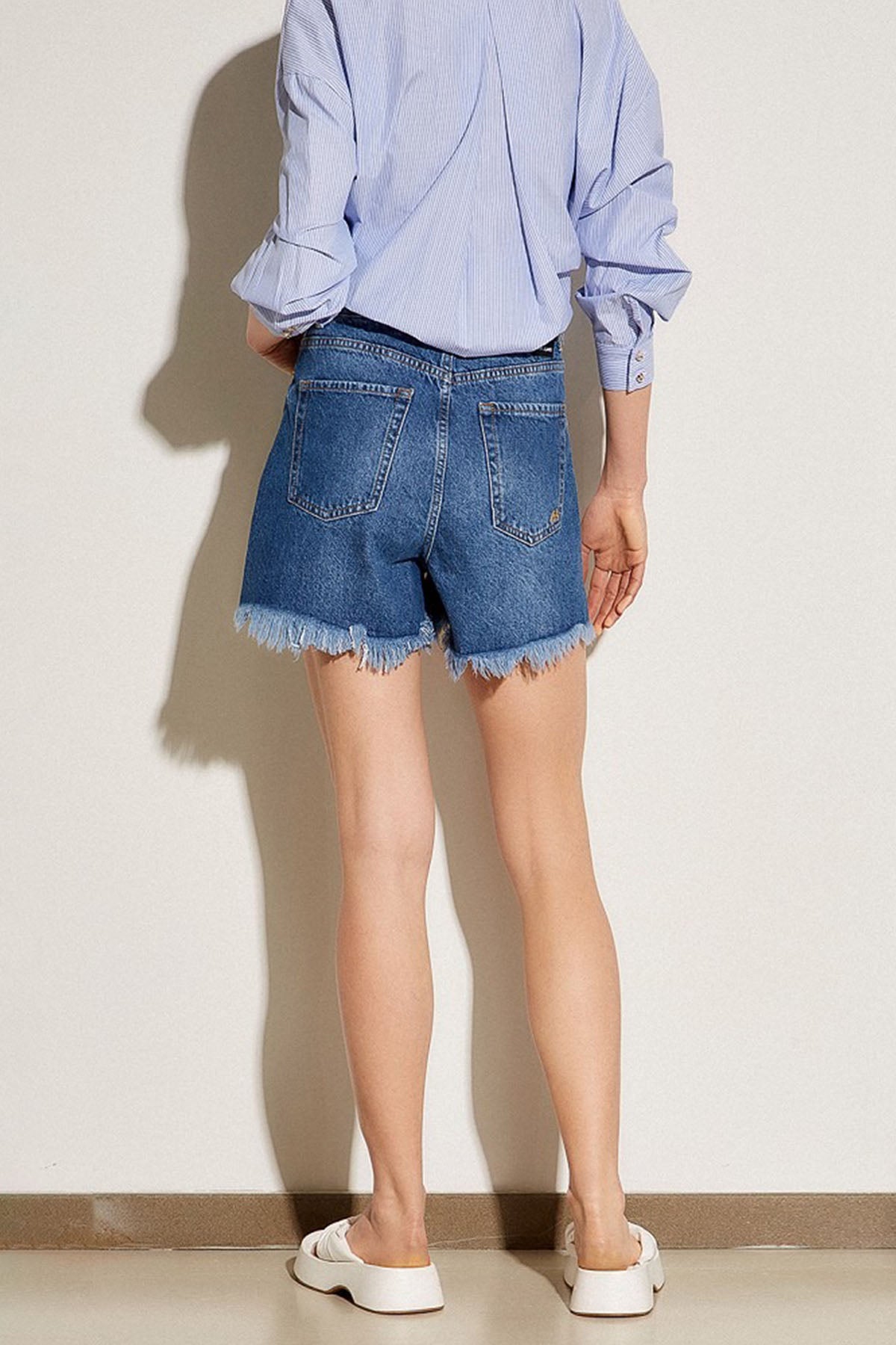 Bsb Doğal Kesim Bitişli Yüksek Bel Jean Şort-Libas Trendy Fashion Store