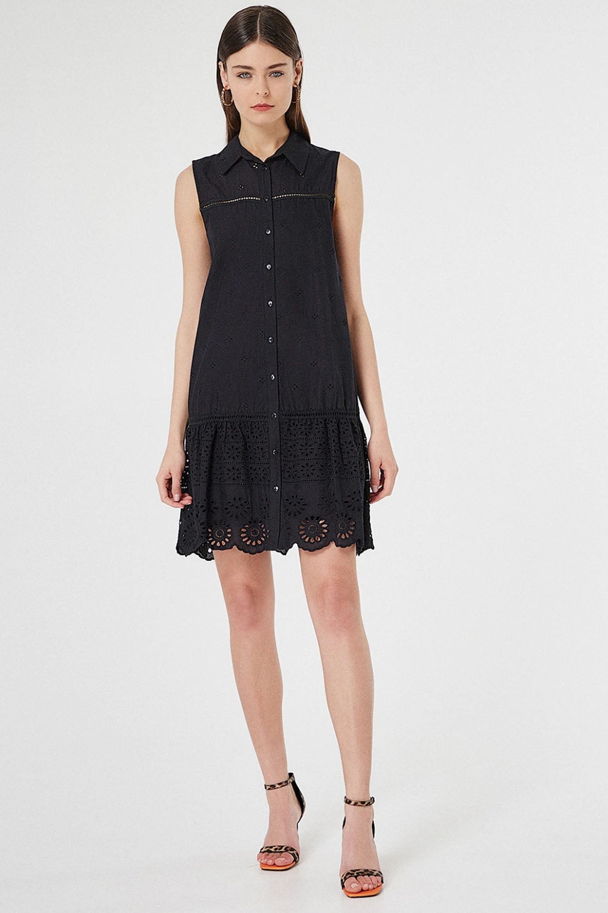 Bsb Dantel Nakışlı Mini Gömlek Elbise-Libas Trendy Fashion Store