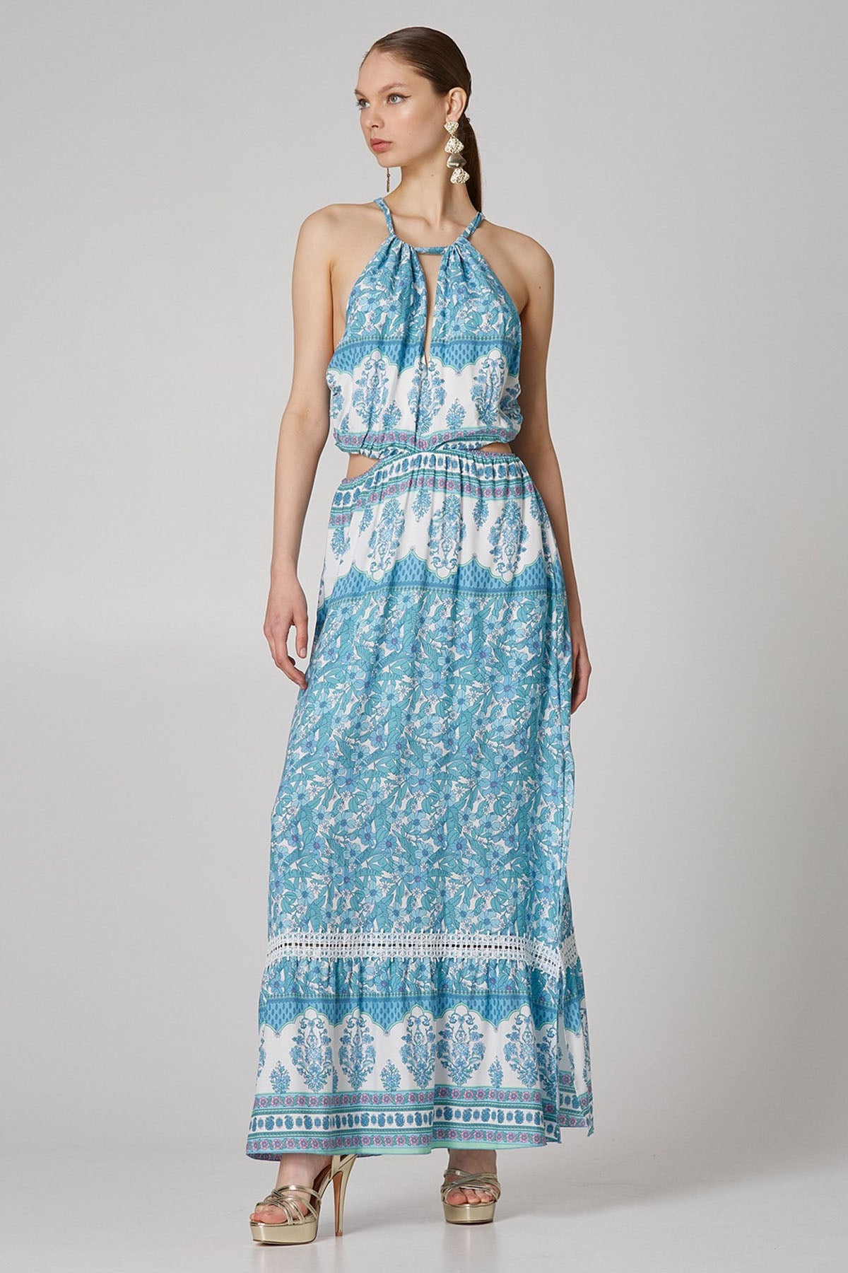 Lynne Boyundan Bağlamalı Bel Dekolteli Maxi Elbise-Libas Trendy Fashion Store