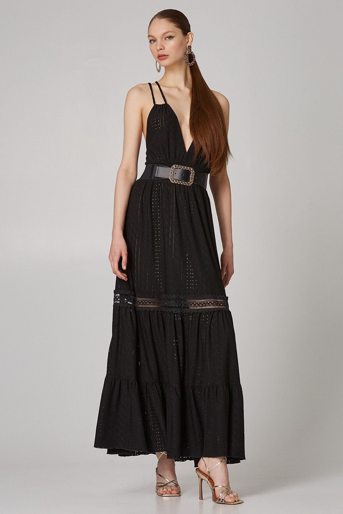 Lynne Derin V Yaka Maxi Elbise-Libas Trendy Fashion Store
