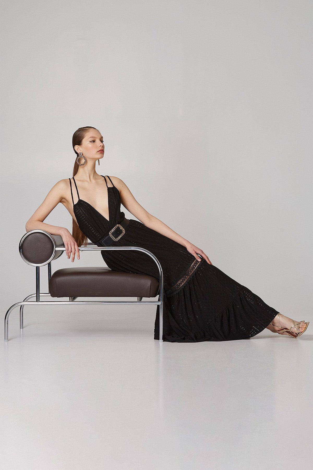 Lynne Derin V Yaka Maxi Elbise-Libas Trendy Fashion Store