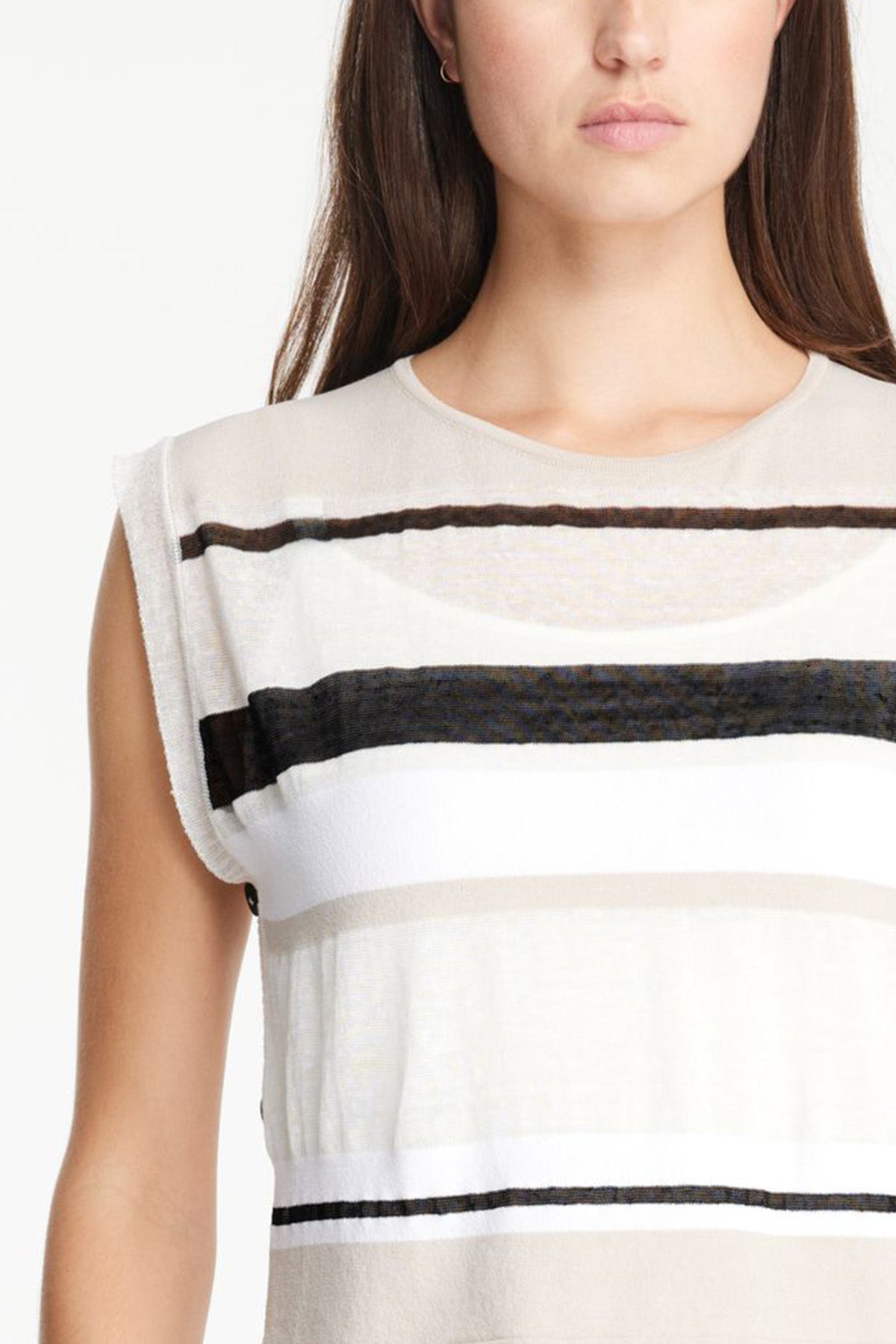 Sarah Pacini Düğme Detaylı Ketenli Kolsuz Bluz-Libas Trendy Fashion Store