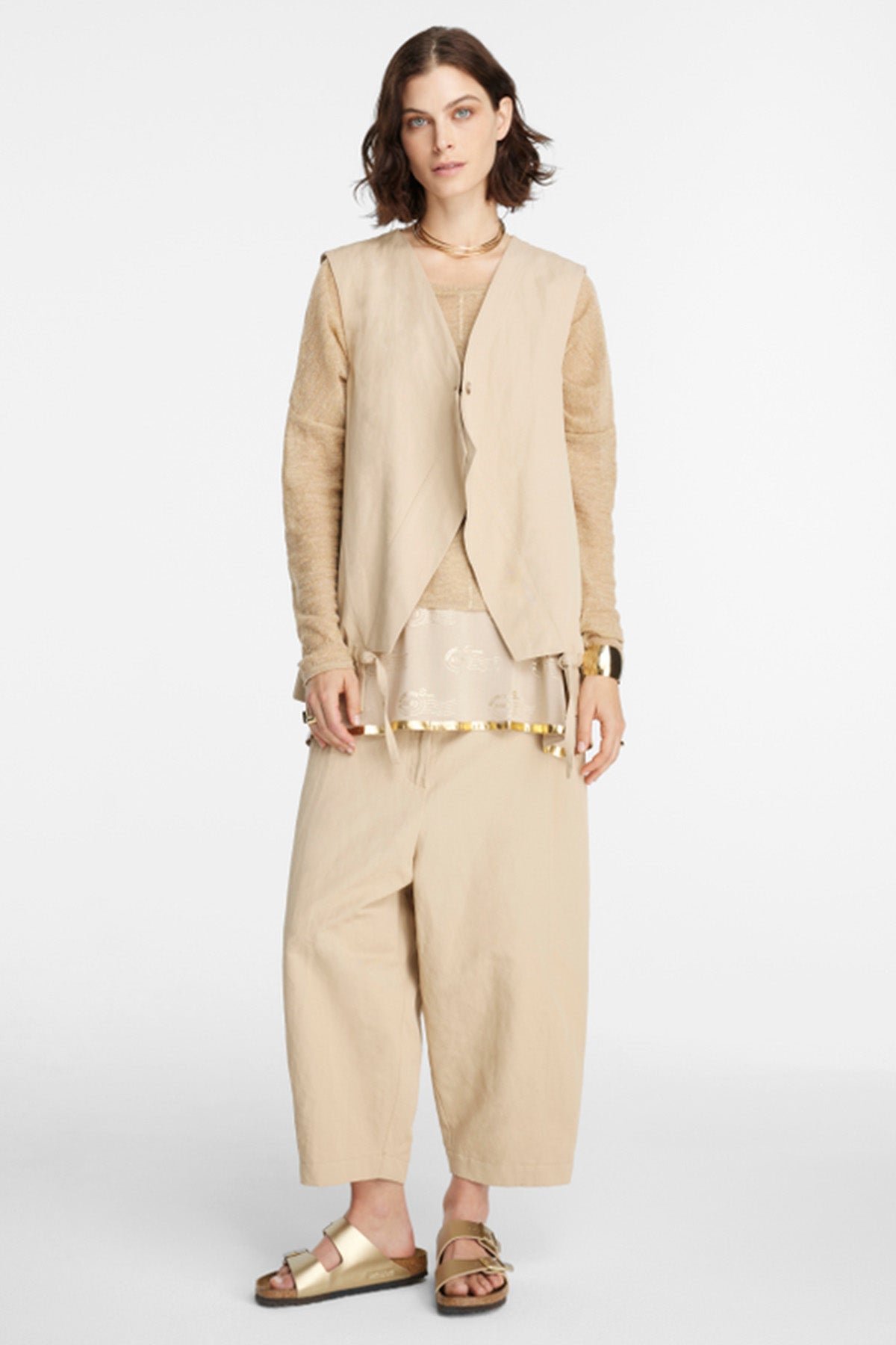 Sarah Pacini Yuvarlak Yaka Ketenli Triko-Libas Trendy Fashion Store