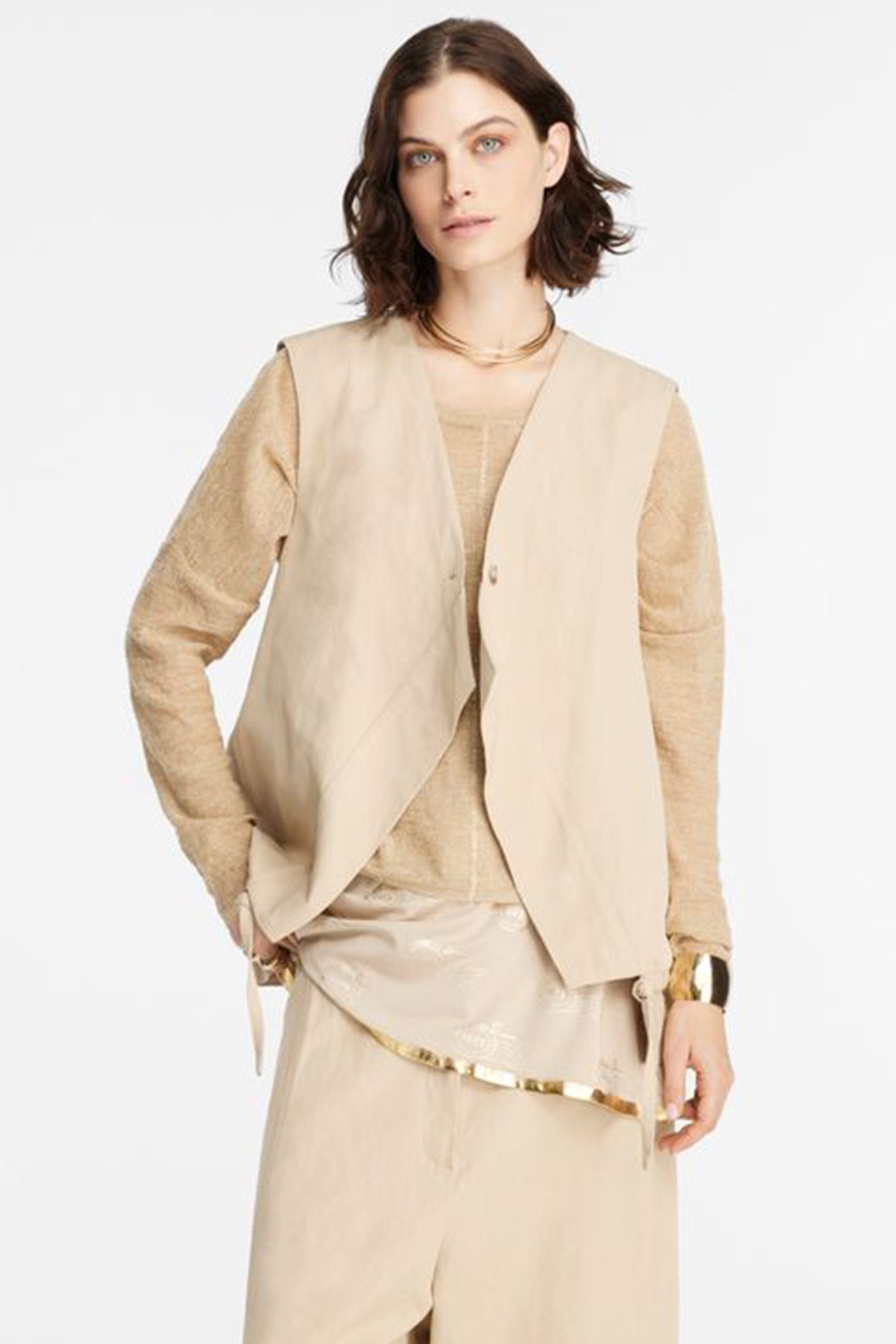 Sarah Pacini Yuvarlak Yaka Ketenli Triko-Libas Trendy Fashion Store