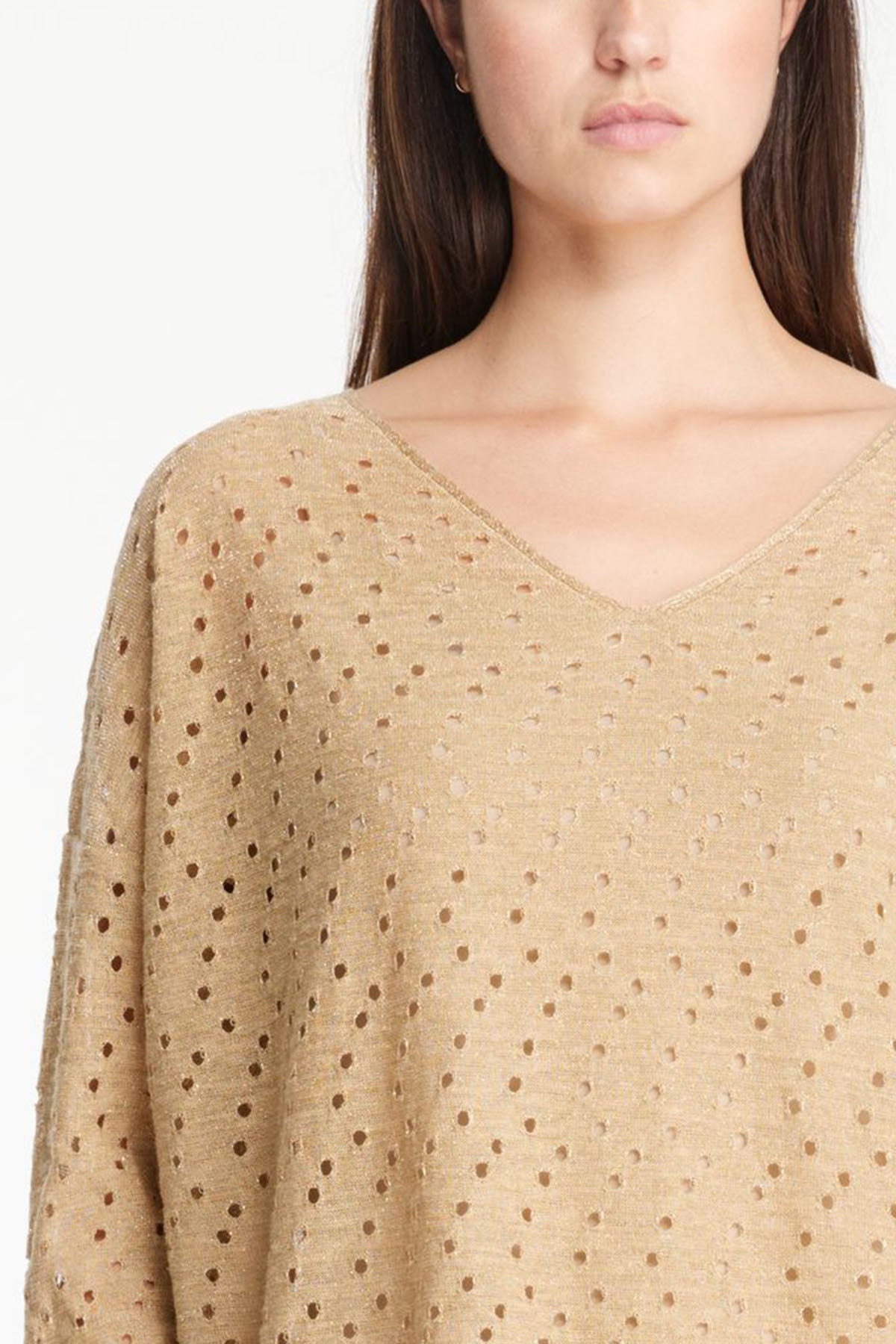 Sarah Pacini V Yaka Ketenli Triko-Libas Trendy Fashion Store