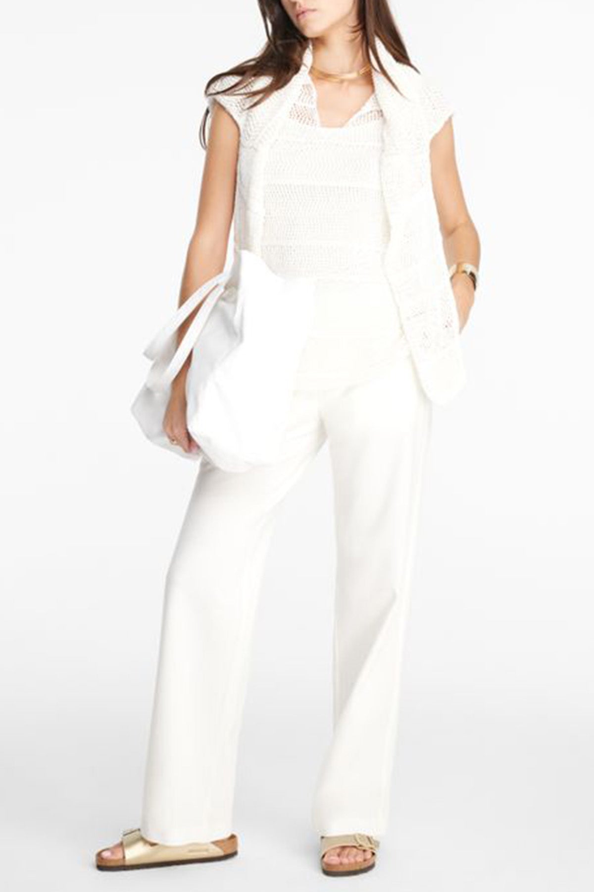 Sarah Pacini V Yaka Örgü Keten Kolsuz Bluz-Libas Trendy Fashion Store