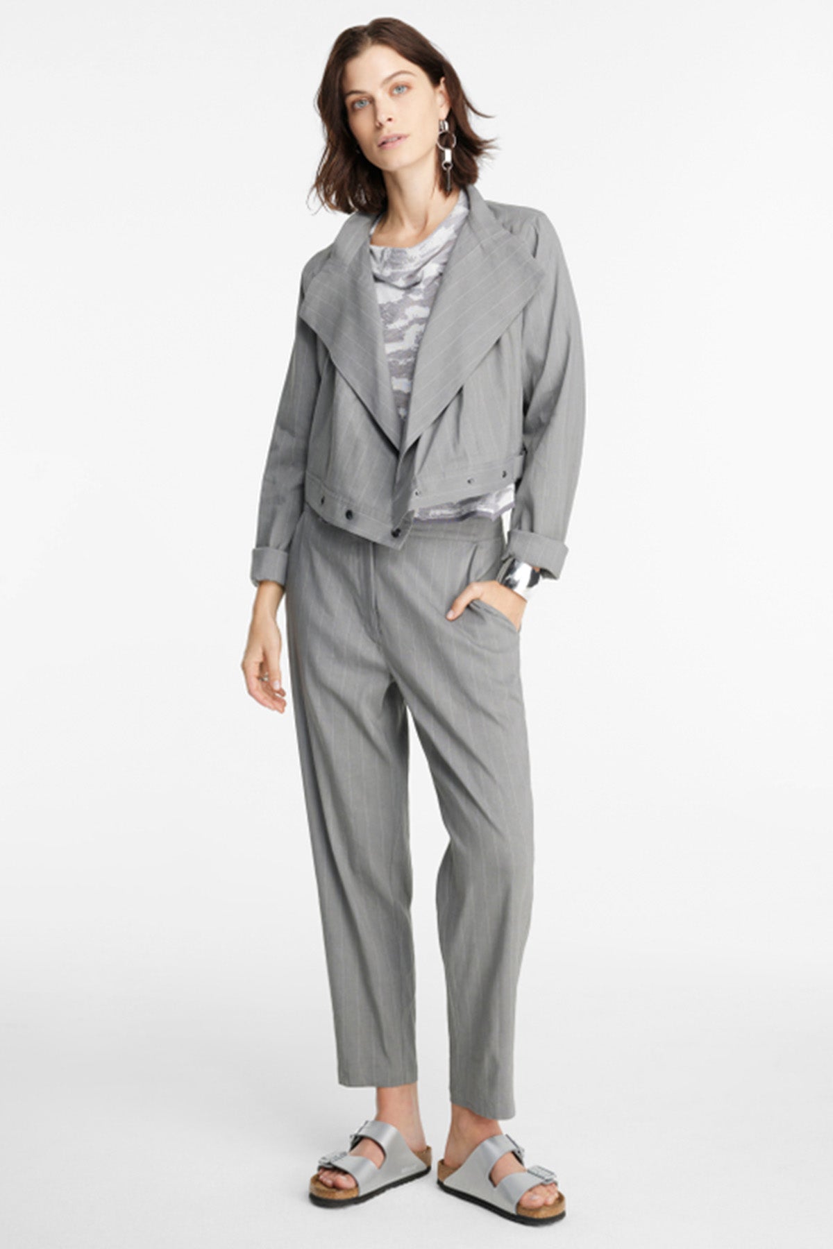 Sarah Pacini Yandan Cepli Çizgili Keten Pantolon-Libas Trendy Fashion Store