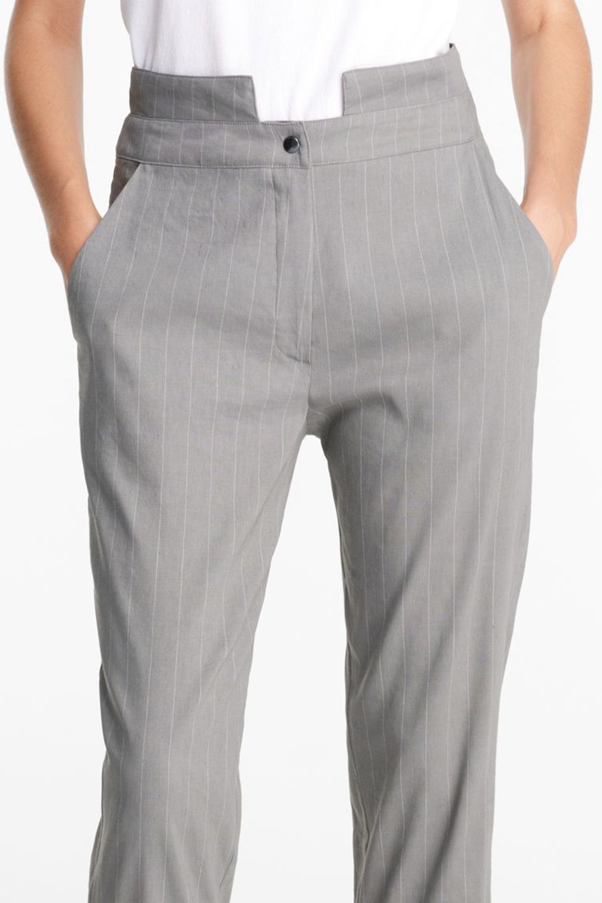 Sarah Pacini Yandan Cepli Çizgili Keten Pantolon-Libas Trendy Fashion Store