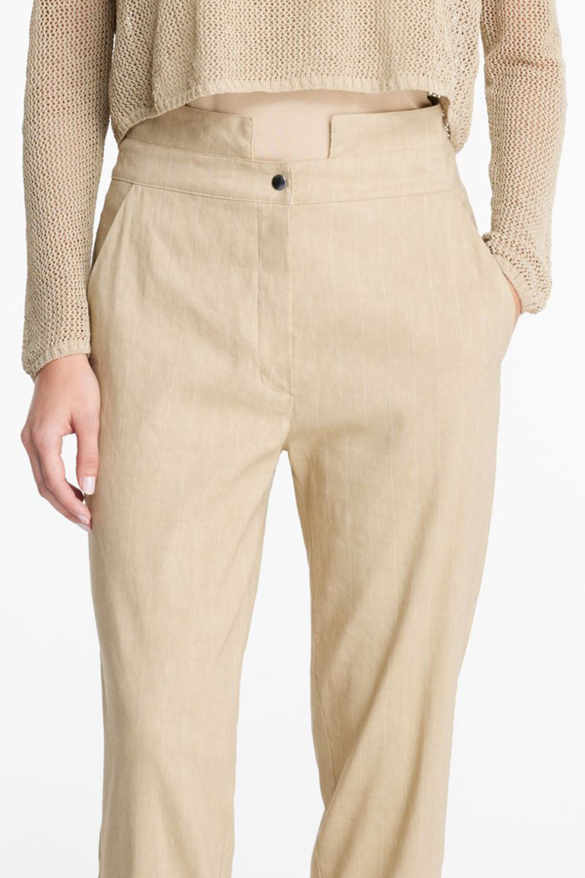 Sarah Pacini Yandan Cepli Çizgili Keten Pantolon-Libas Trendy Fashion Store