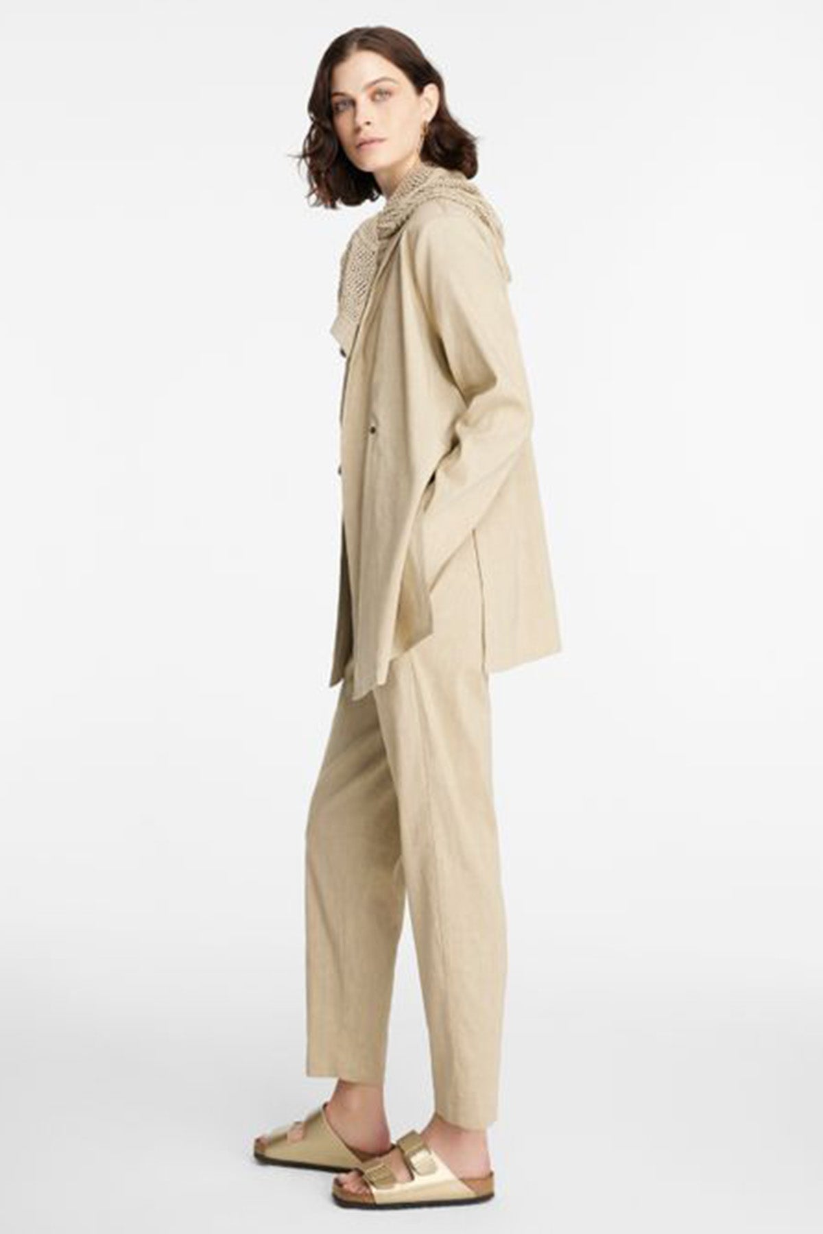 Sarah Pacini Yandan Cepli Çizgili Keten Pantolon-Libas Trendy Fashion Store