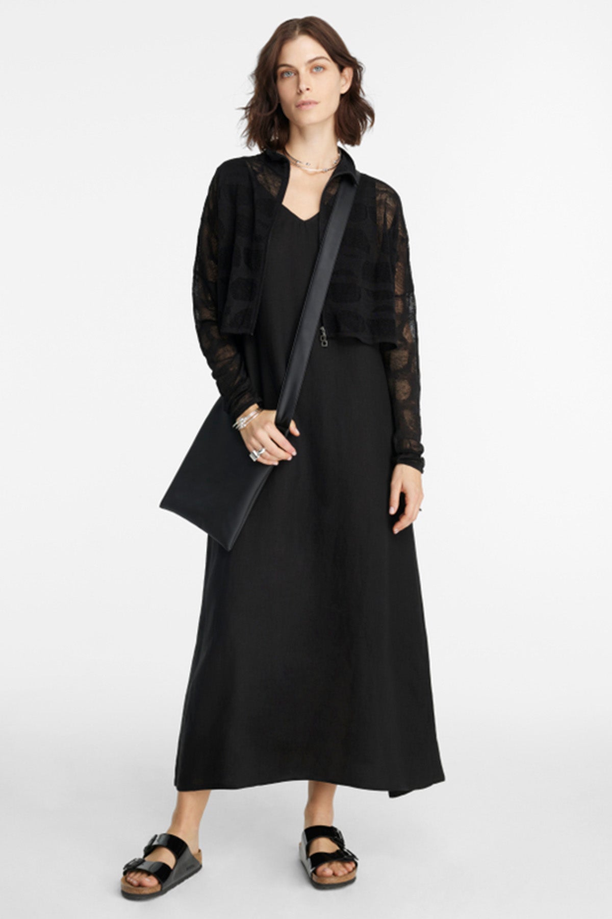 Sarah Pacini V Yaka Maxi Keten Elbise