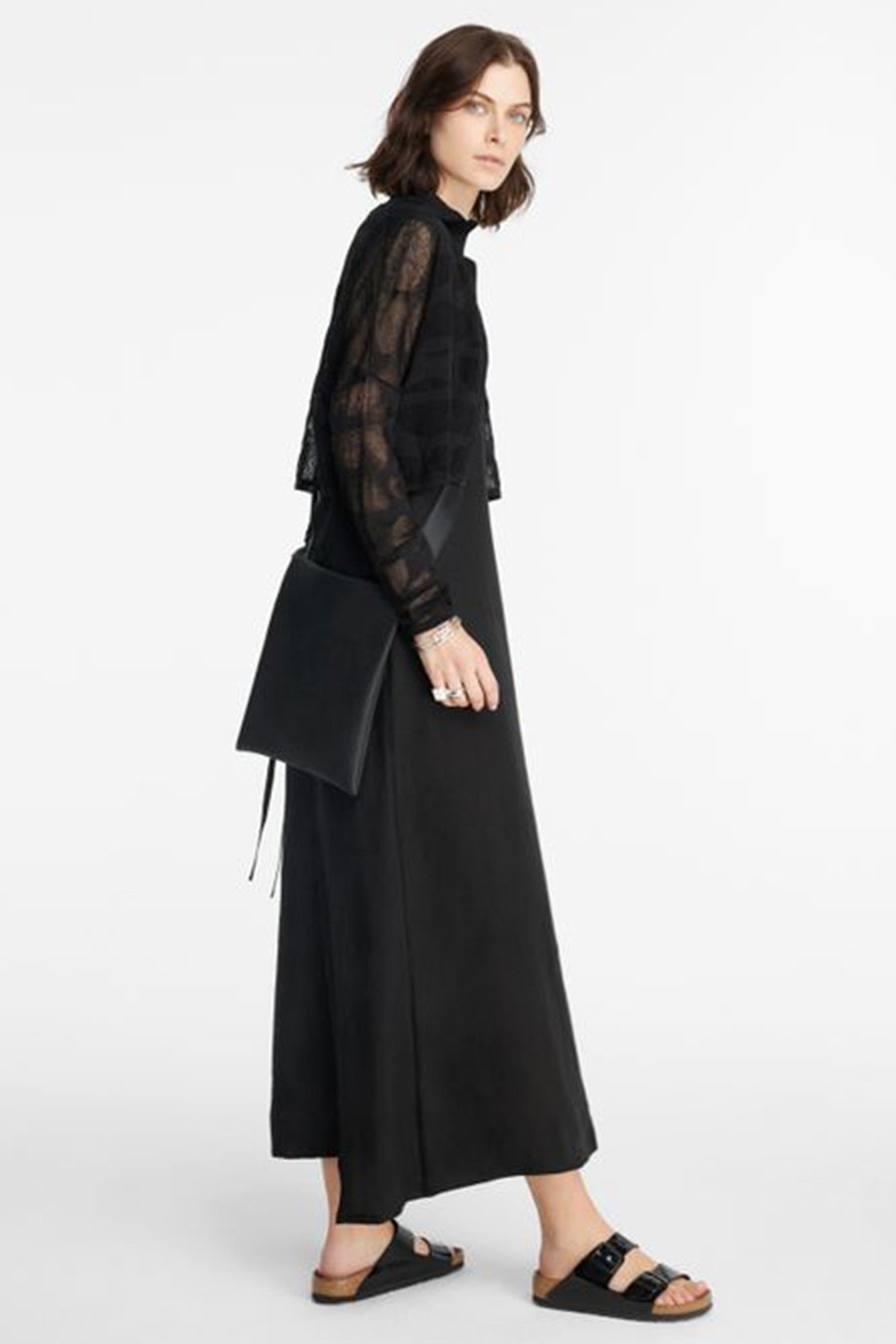 Sarah Pacini V Yaka Maxi Keten Elbise