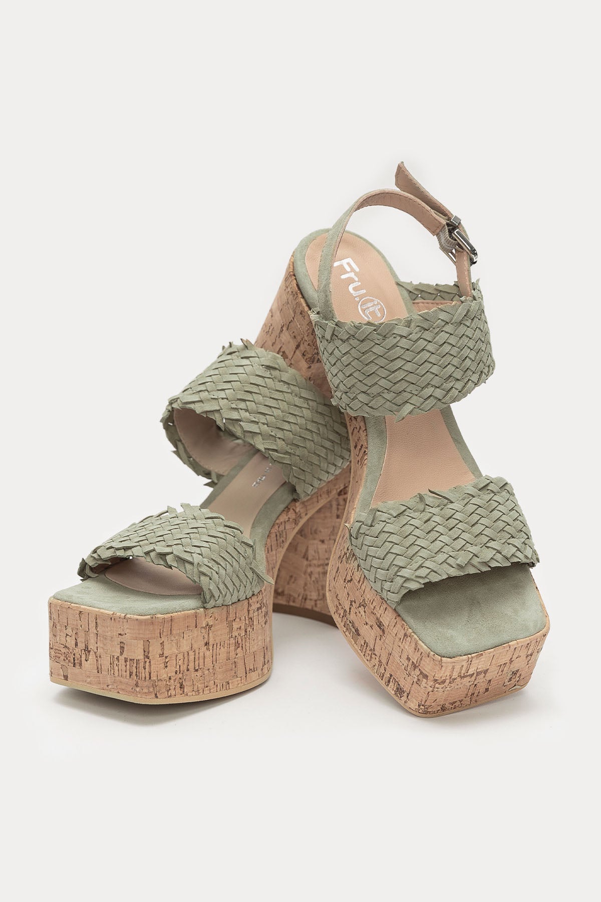 Fruit Ayrık Platform Tabanlı Küt Burun Süet Örgü Sandalet