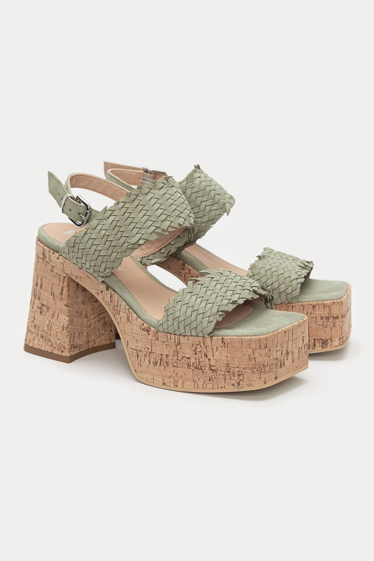 Fruit Ayrık Platform Tabanlı Küt Burun Süet Örgü Sandalet