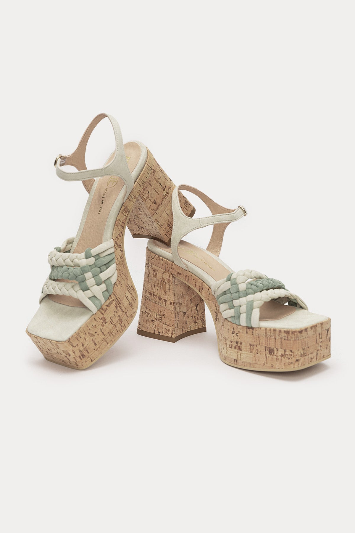 Fruit Ayrık Platform Tabanlı Süet Örgü Küt Burun Sandalet