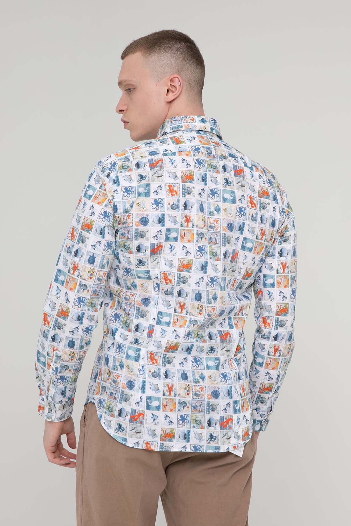 Poggianti Pisa Klasik Yaka Deniz Temalı Gömlek-Libas Trendy Fashion Store