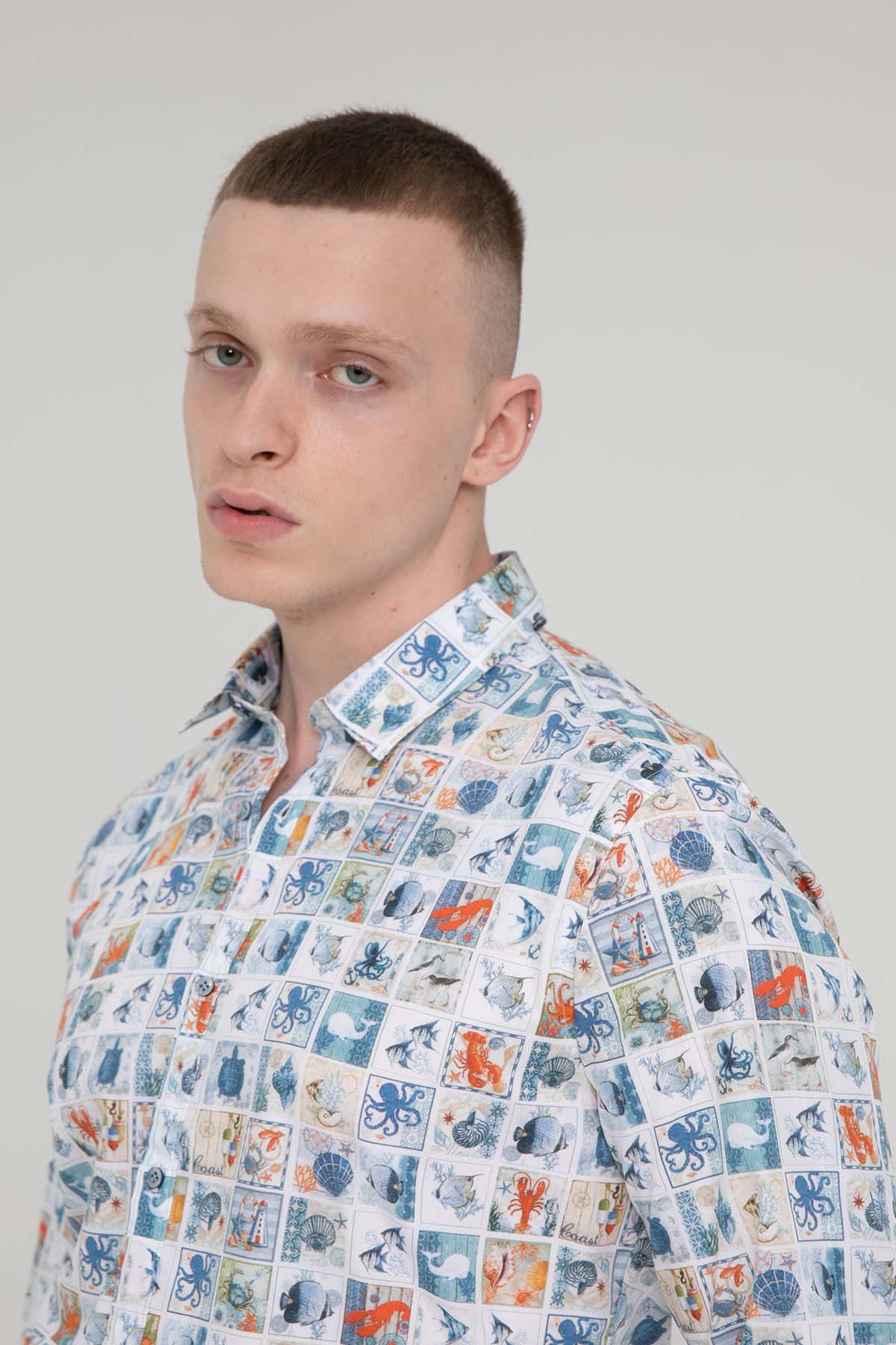 Poggianti Pisa Klasik Yaka Deniz Temalı Gömlek-Libas Trendy Fashion Store