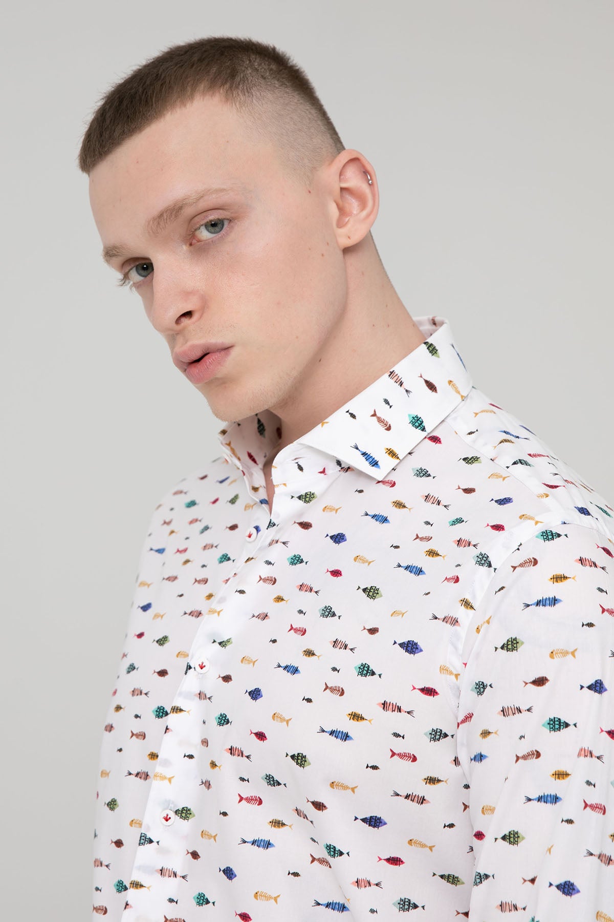 Poggianti Firenze İtalyan Yaka Balık Desenli Gömlek-Libas Trendy Fashion Store