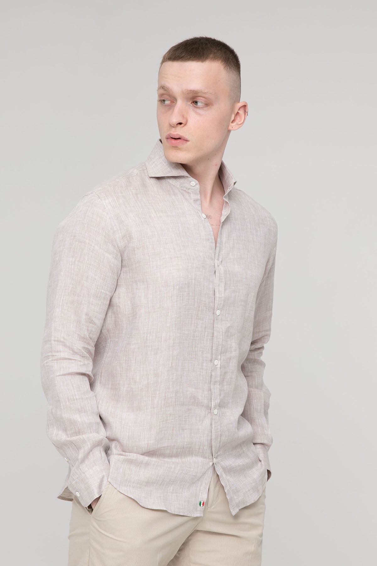 Poggianti İtalyan Yaka Keten Gömlek