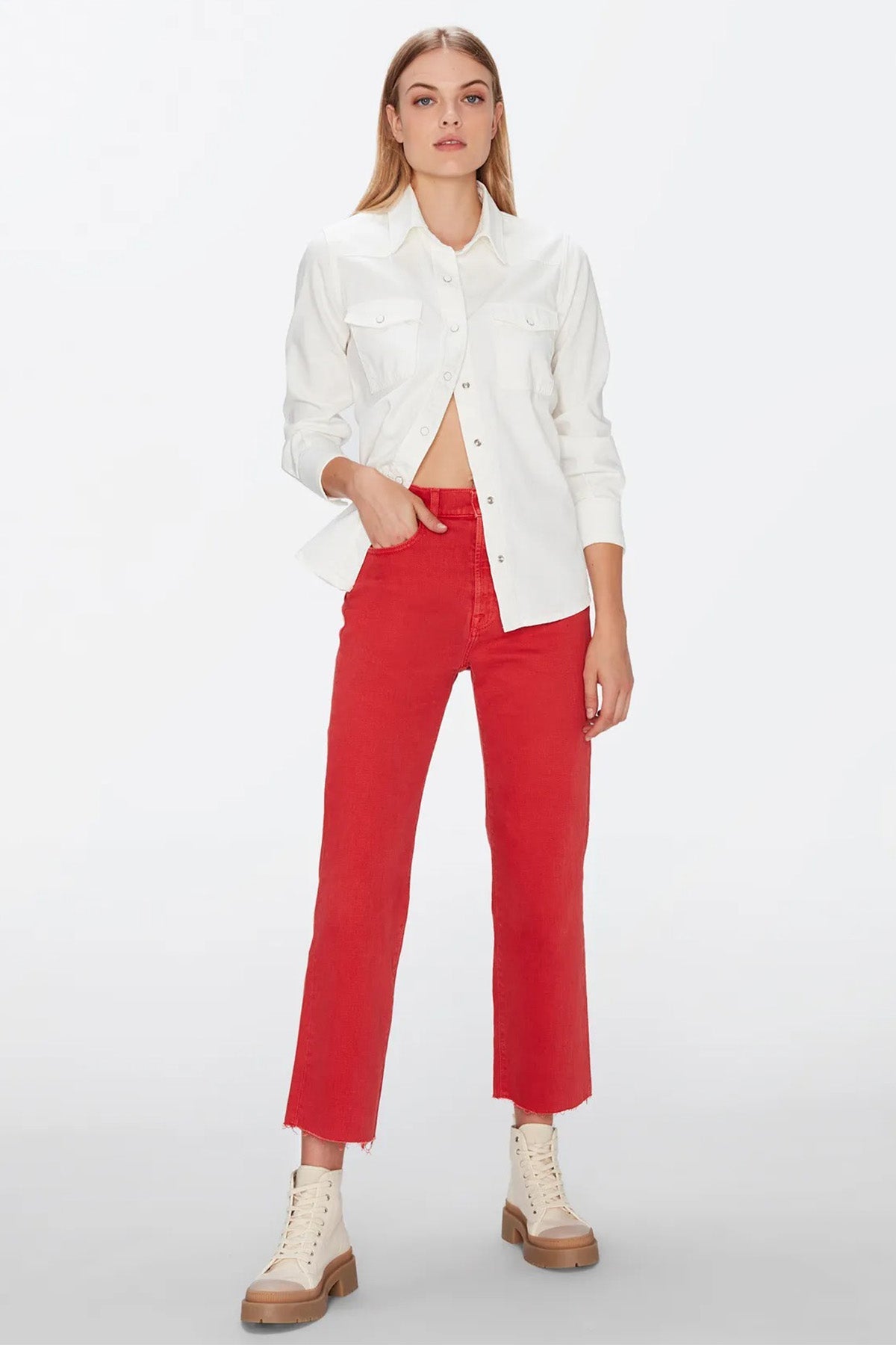 7 For All Mankind Logan Stovepipe Yüksek Bel Crop Paça Jeans