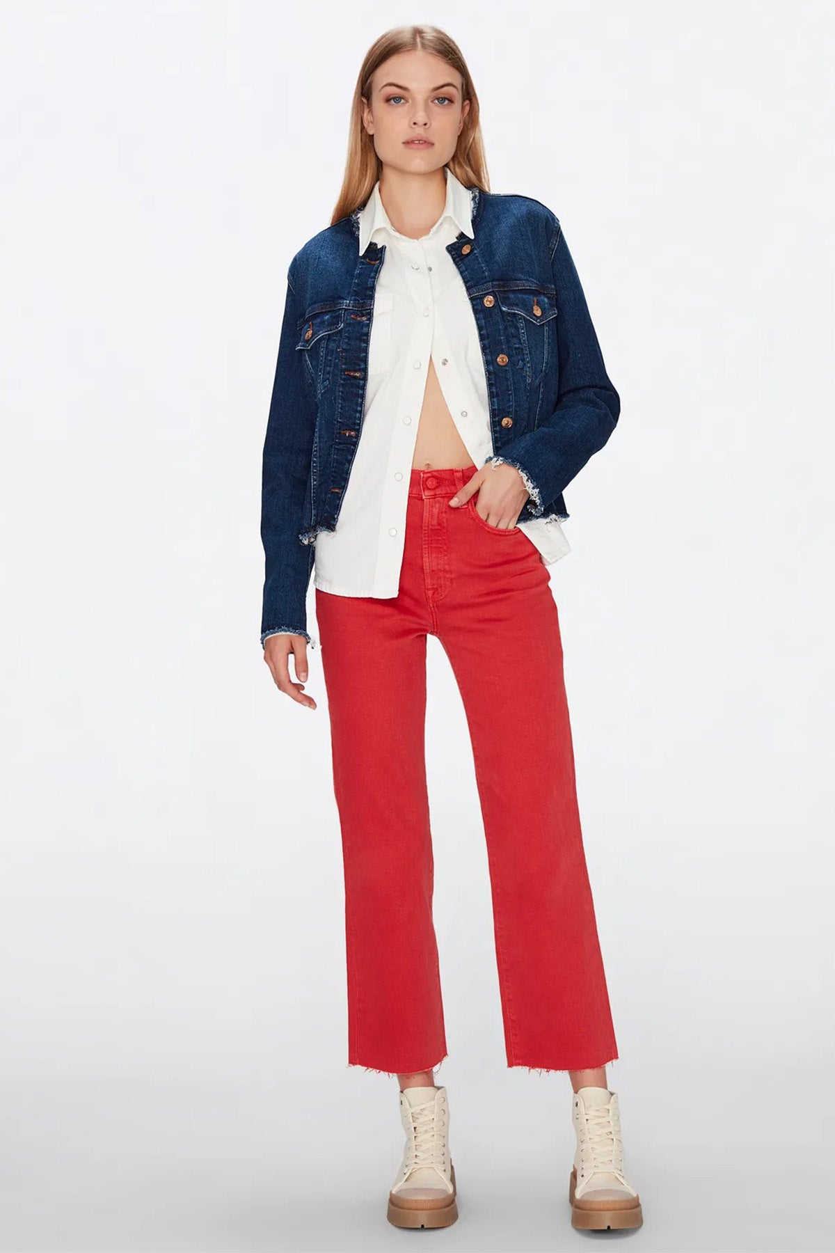 7 For All Mankind Logan Stovepipe Yüksek Bel Crop Paça Jeans