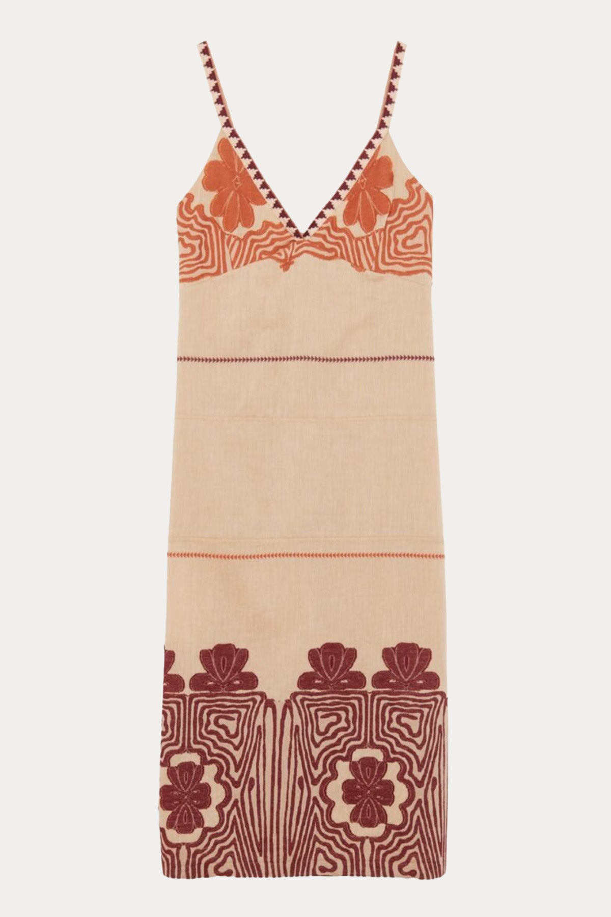 Meme Road Askılı V Yaka Örgü Detaylı Midi Elbise-Libas Trendy Fashion Store