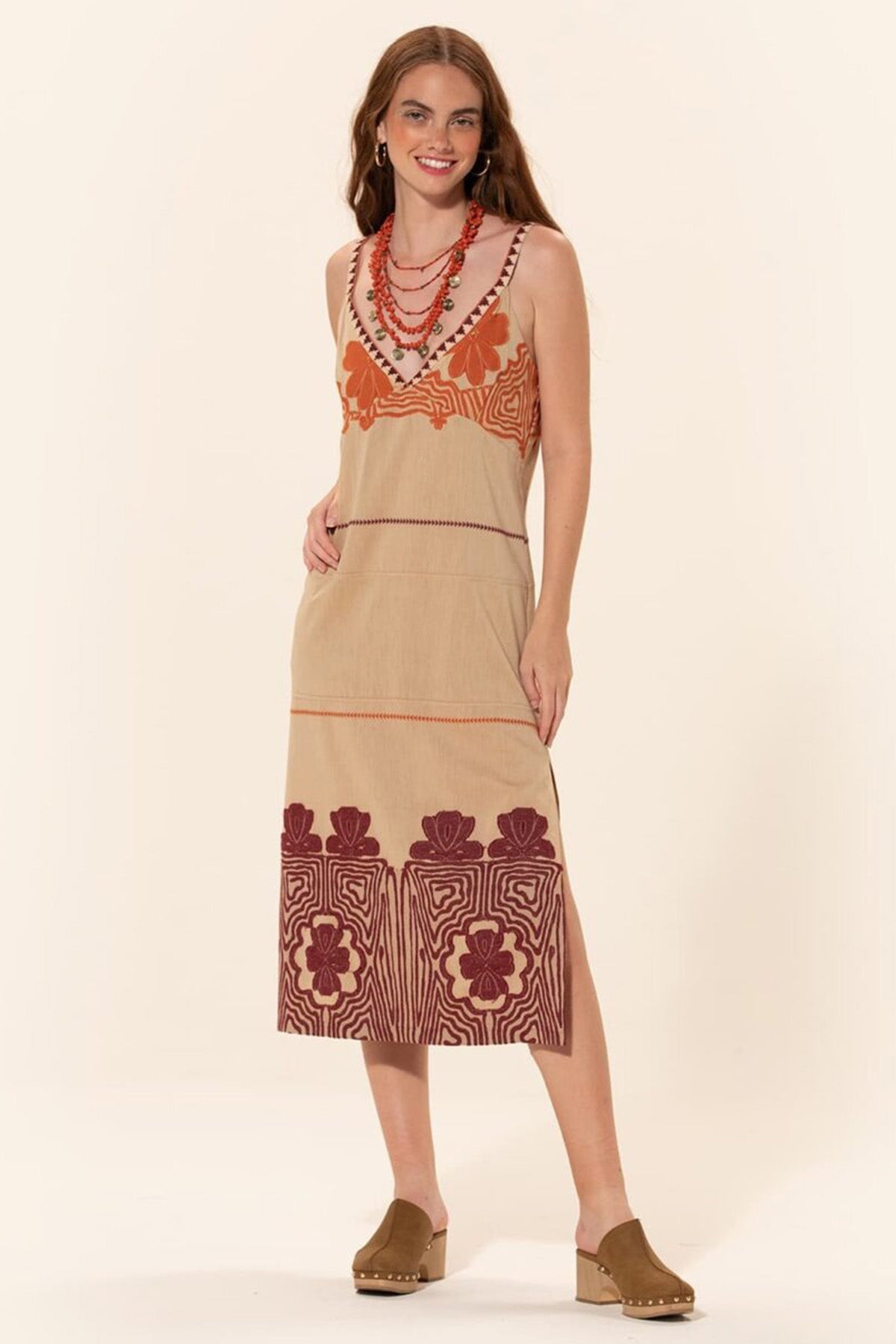 Meme Road Askılı V Yaka Örgü Detaylı Midi Elbise-Libas Trendy Fashion Store