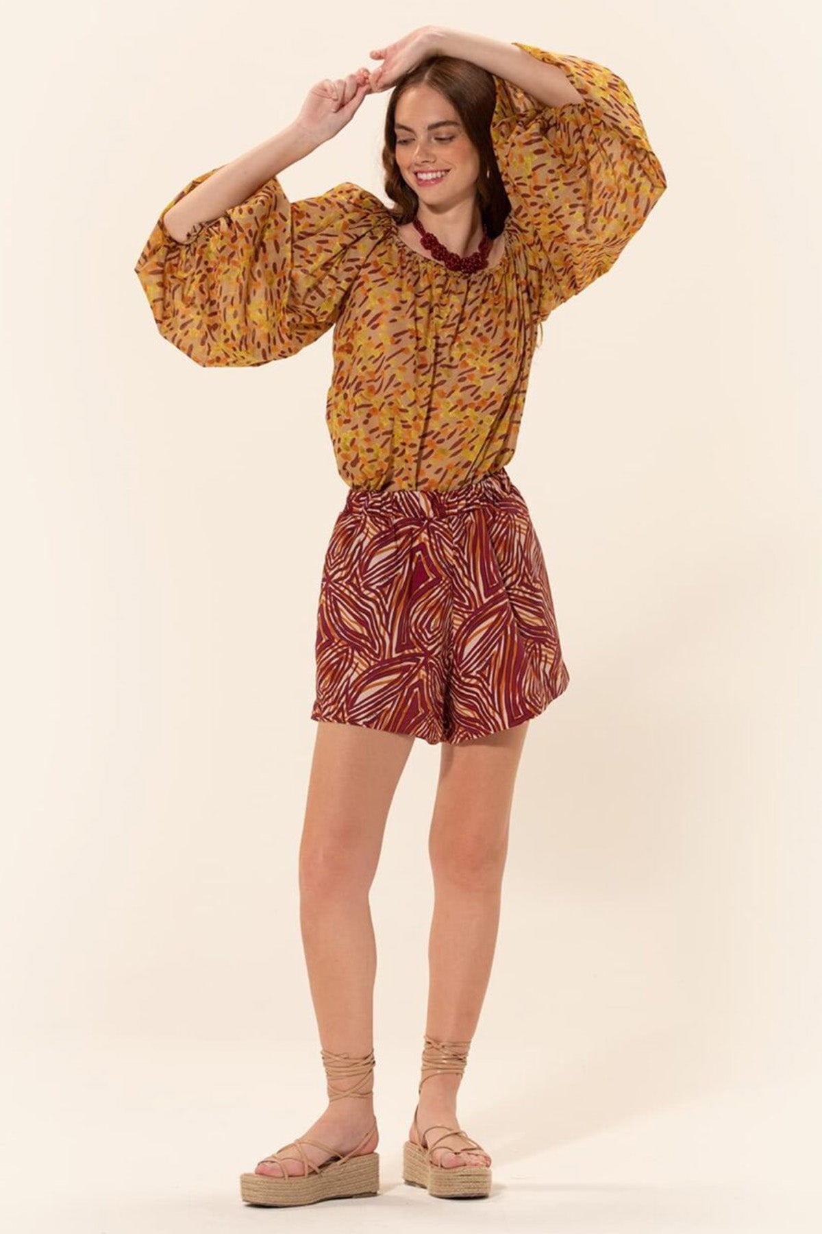 Meme Road Yüksek Bel Desenli Şort-Libas Trendy Fashion Store