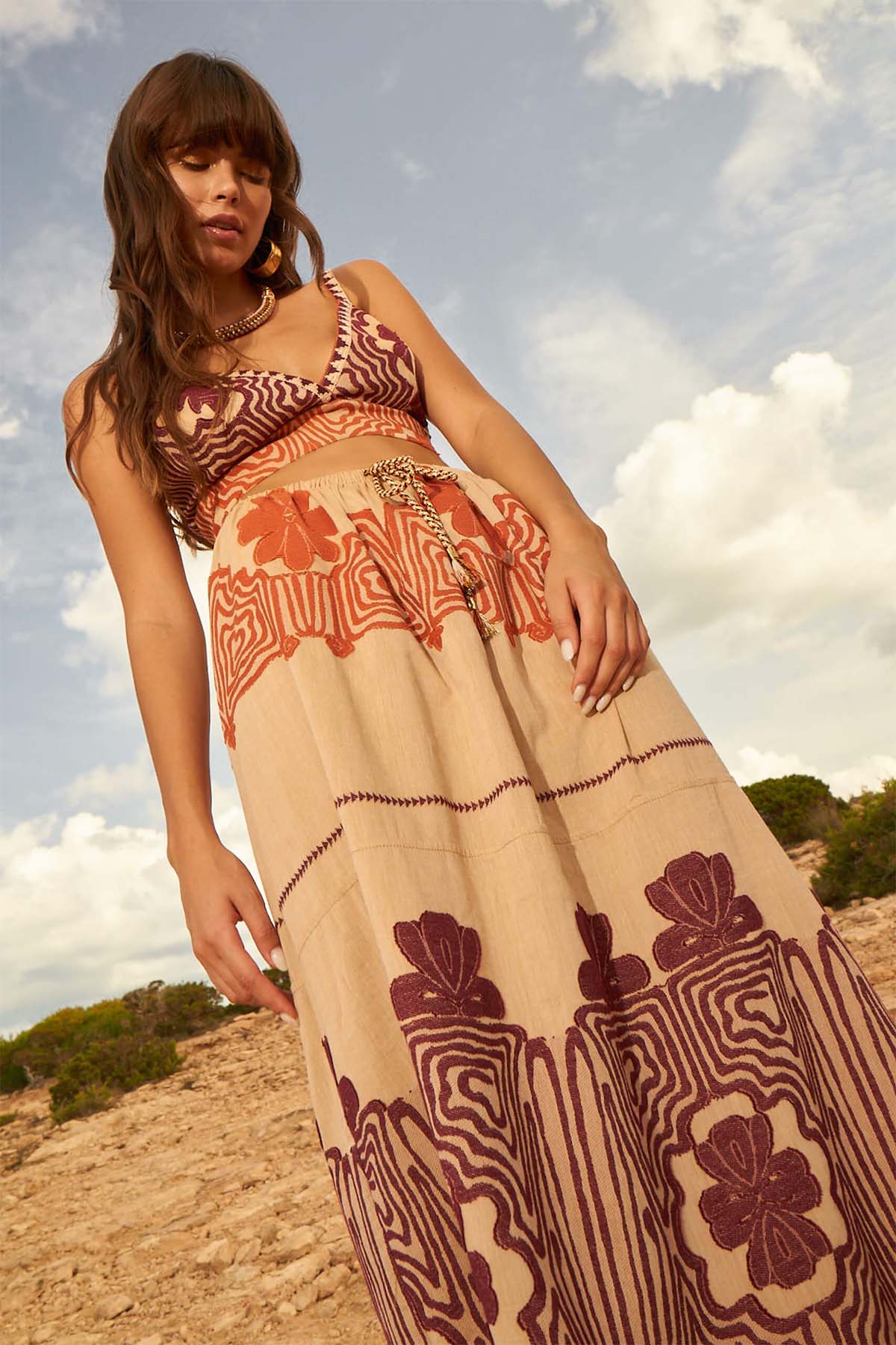 Meme Road Beli Lastikli Örgü Detaylı Midi Etek-Libas Trendy Fashion Store