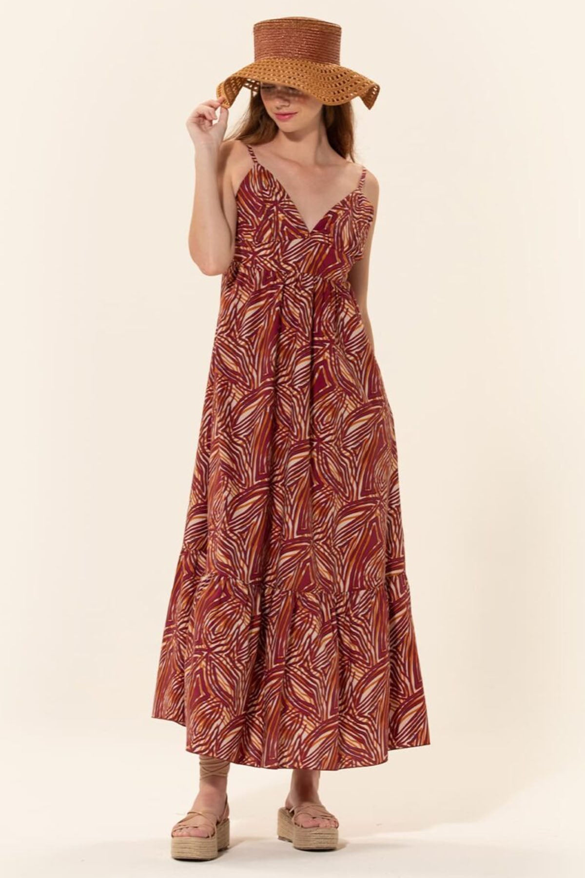 Meme Road Askılı V Yaka Maxi Elbise-Libas Trendy Fashion Store