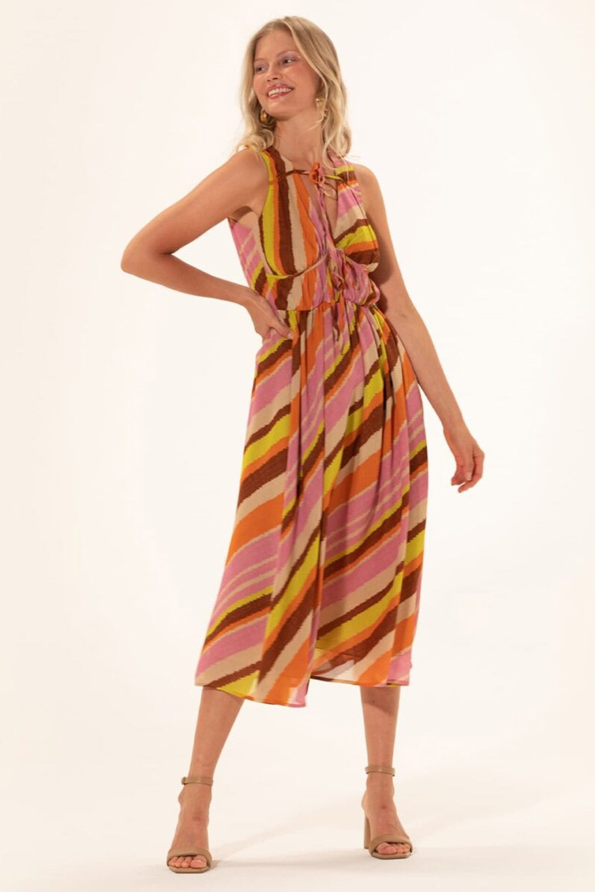 Meme Road Derin V Yaka Midi Elbise-Libas Trendy Fashion Store