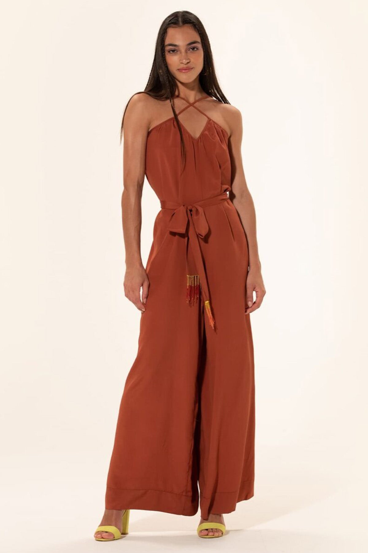 Meme Road Boyundan Çapraz Bağlamalı İpekli Tulum-Libas Trendy Fashion Store