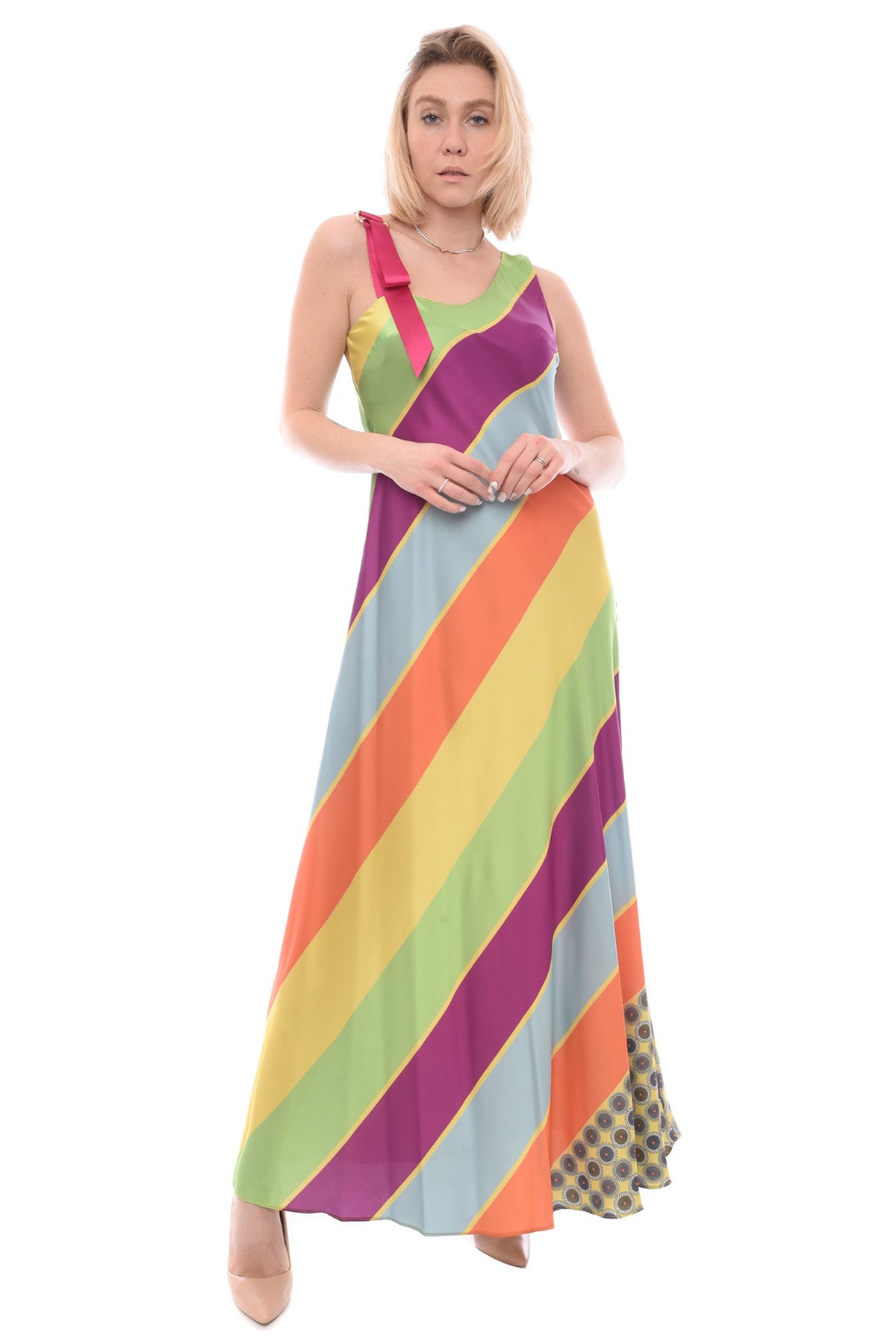 Hanita Renk Bloklu Maxi Elbise-Libas Trendy Fashion Store