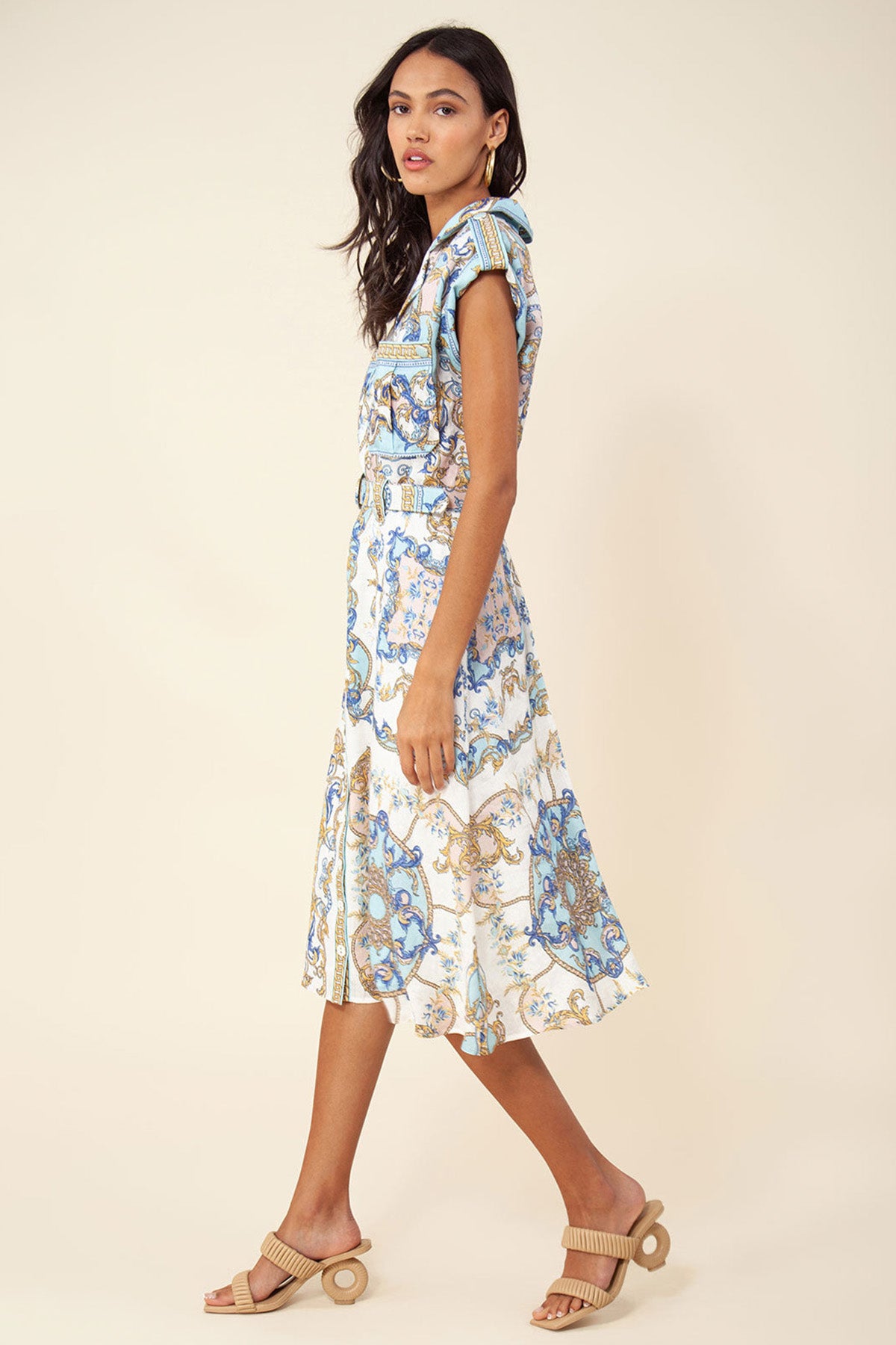 Hale Bob Daisie Kemerli Midi Keten Elbise-Libas Trendy Fashion Store