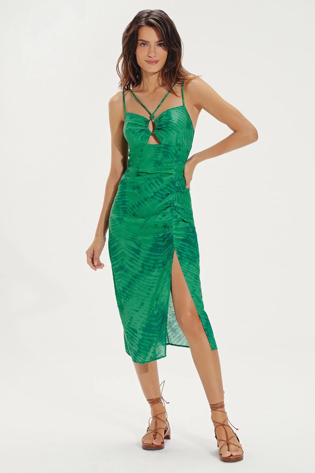 Vix Kate Çapraz İp Askılı Midi Keten Elbise-Libas Trendy Fashion Store