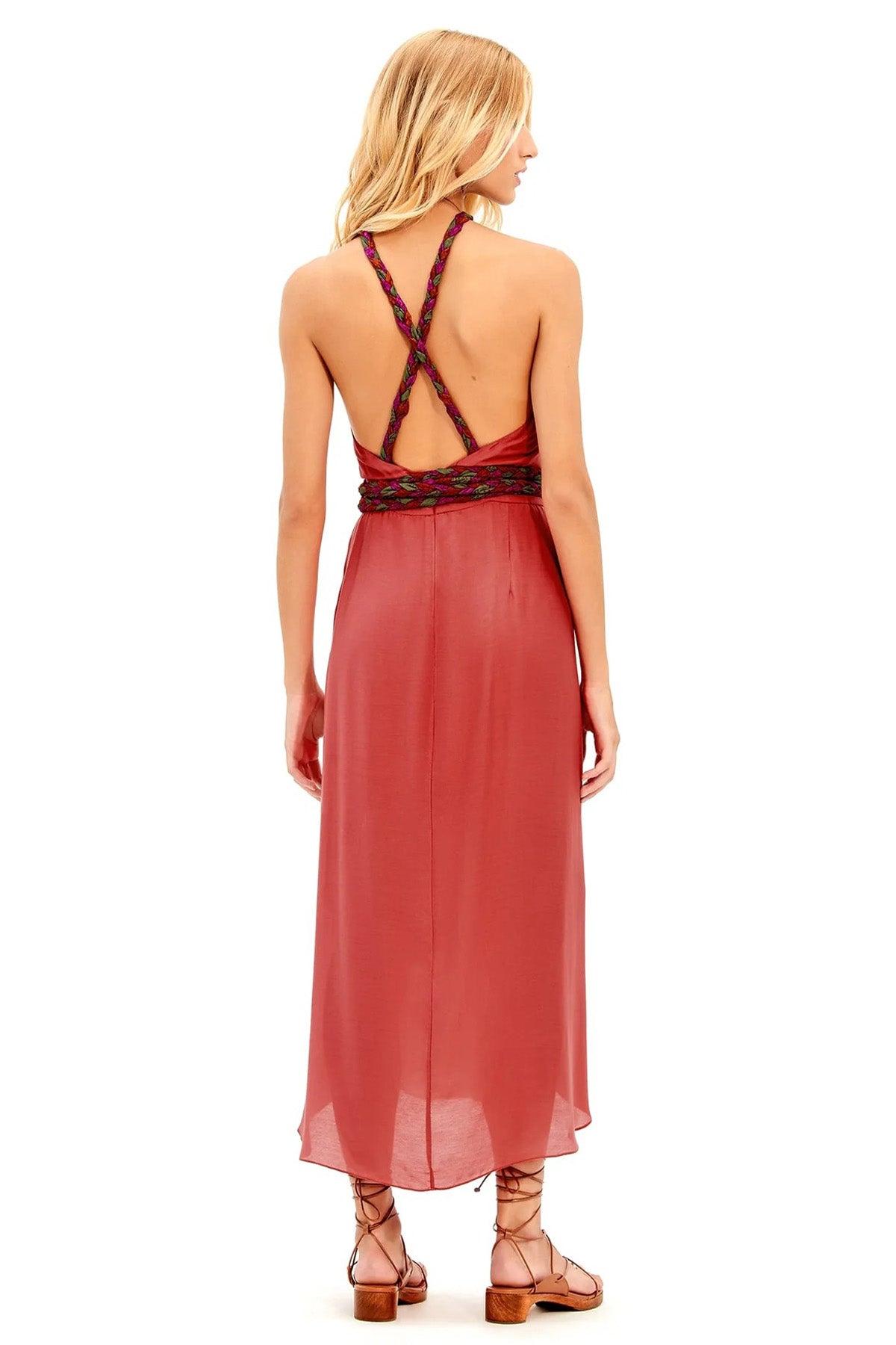 Vix Cris Çapraz Boyundan Bağlamalı İpekli Midi Elbise-Libas Trendy Fashion Store