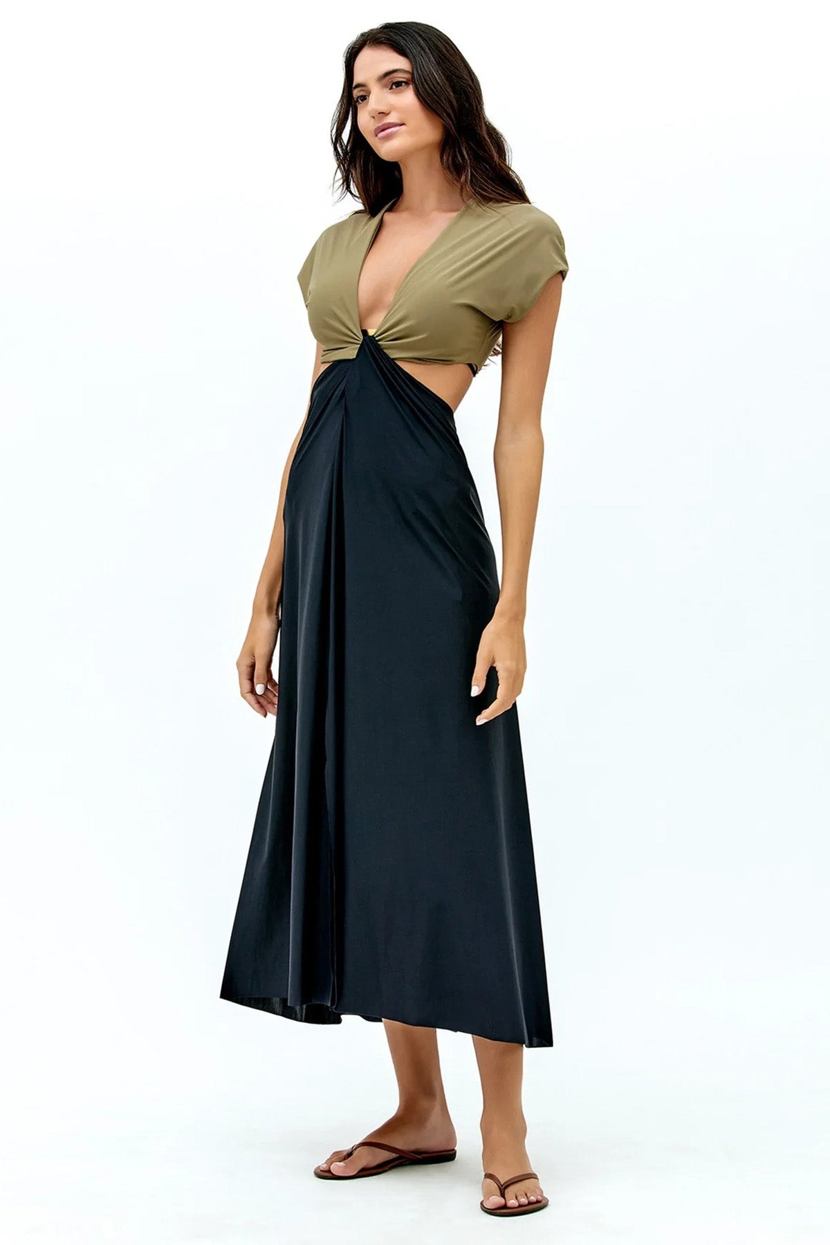 Vix Loop Bel Dekolteli Midi Elbise-Libas Trendy Fashion Store