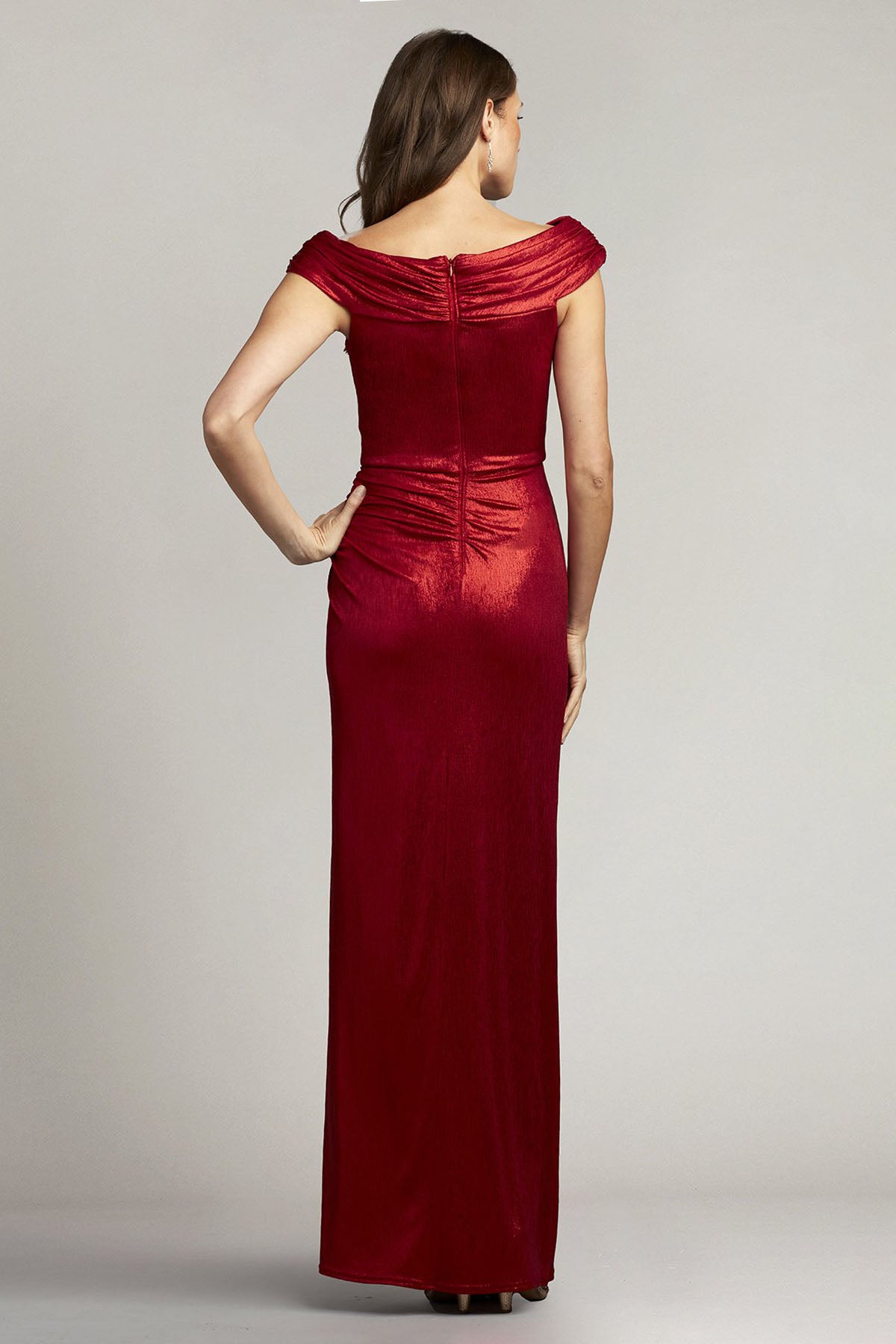 Tadashi Shoji Emersyn Drapeli Maxi Abiye Elbise-Libas Trendy Fashion Store