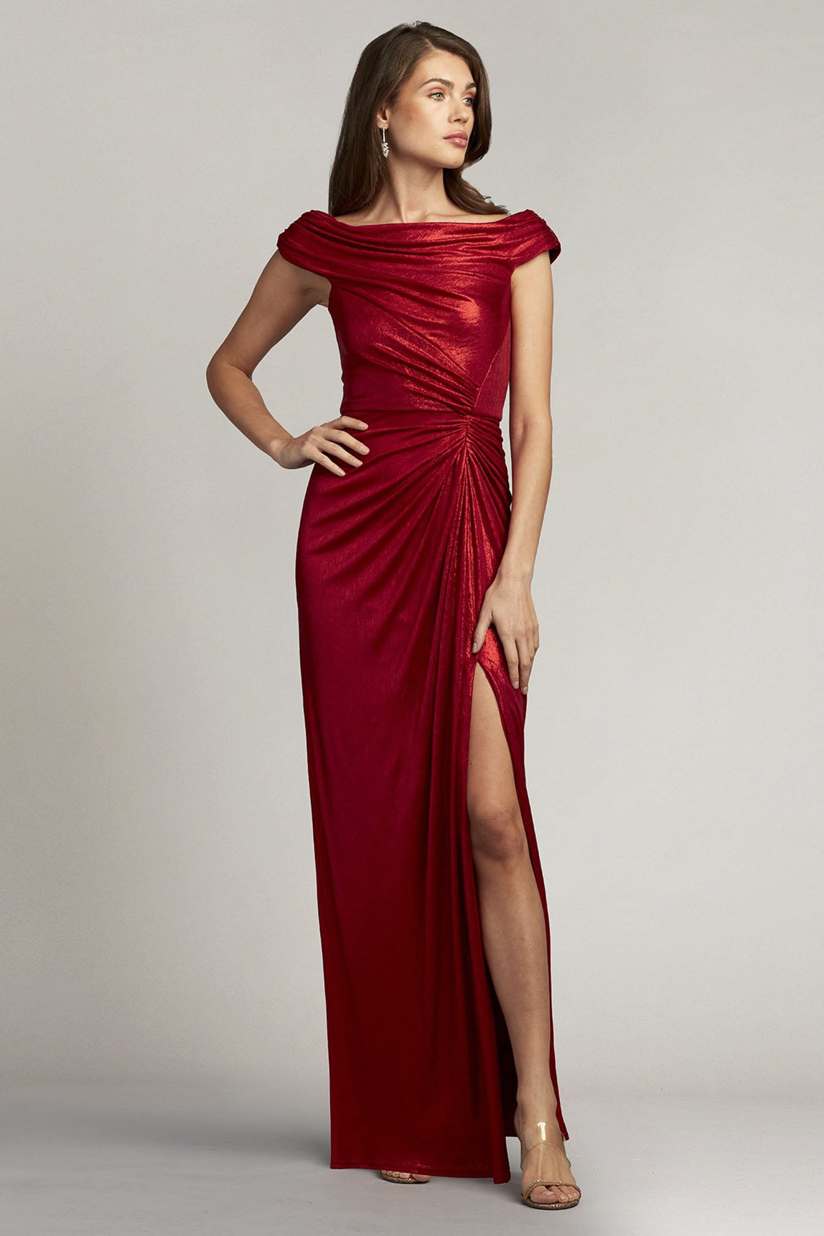 Tadashi Shoji Emersyn Drapeli Maxi Abiye Elbise-Libas Trendy Fashion Store