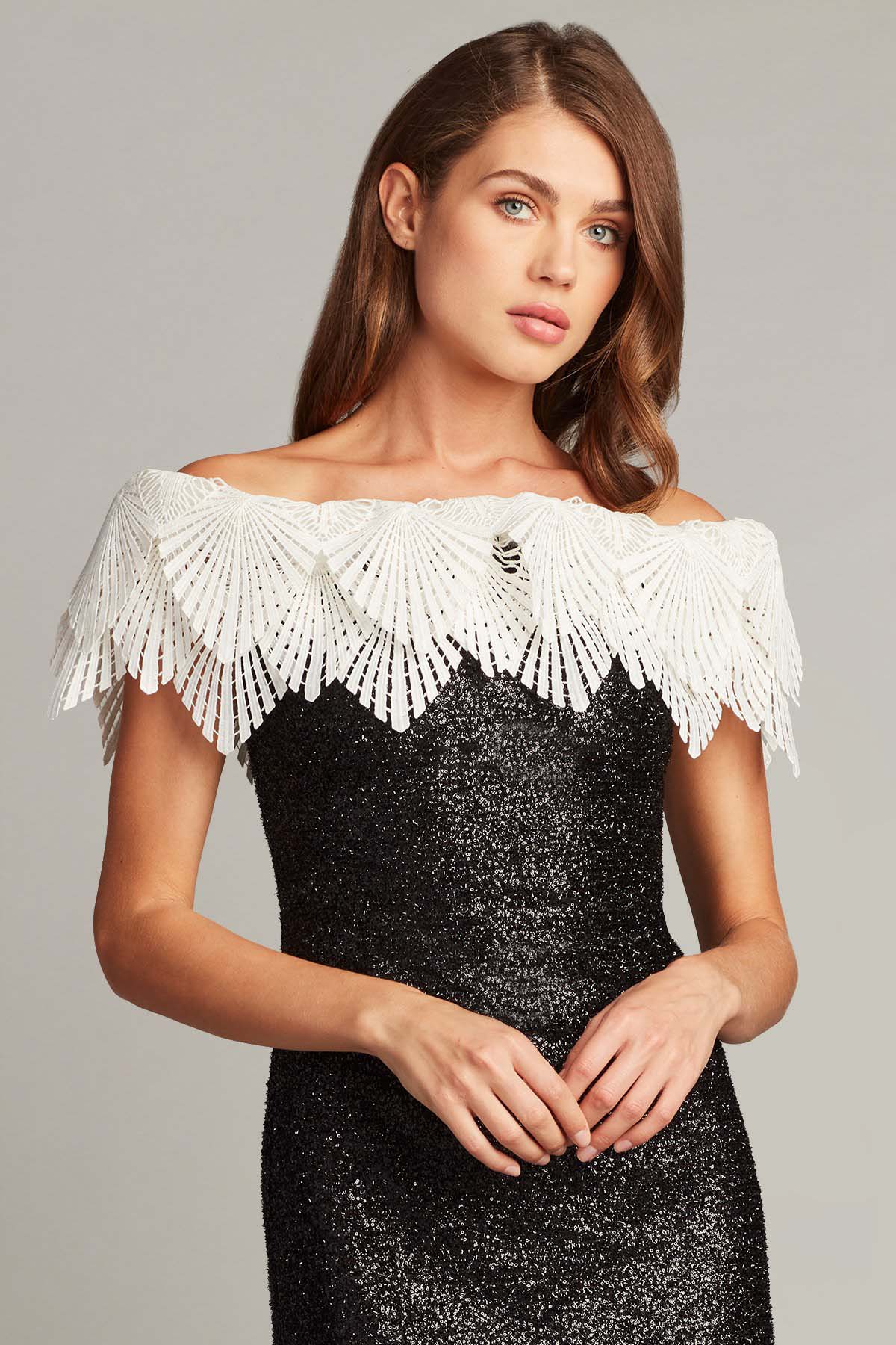 Tadashi Shoji Taj Payetli Midi Abiye Elbise-Libas Trendy Fashion Store