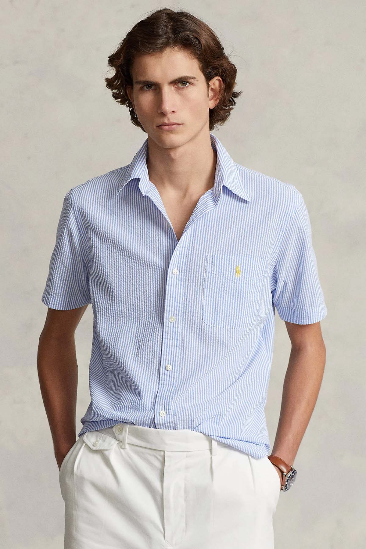 Polo Ralph Lauren Custom Fit Çizgili Gofre Kumaş Gömlek-Libas Trendy Fashion Store