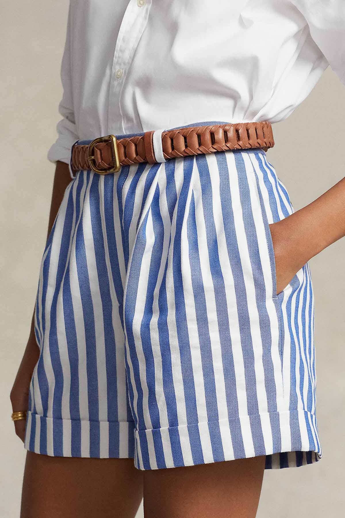 Polo Ralph Lauren Straight Fit Çizgili Ketenli Şort