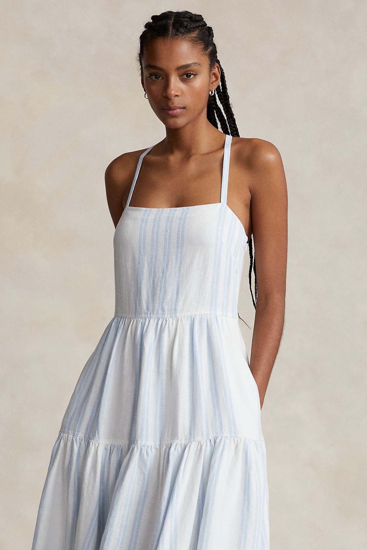 Polo Ralph Lauren Çizgili Maxi Keten Elbise