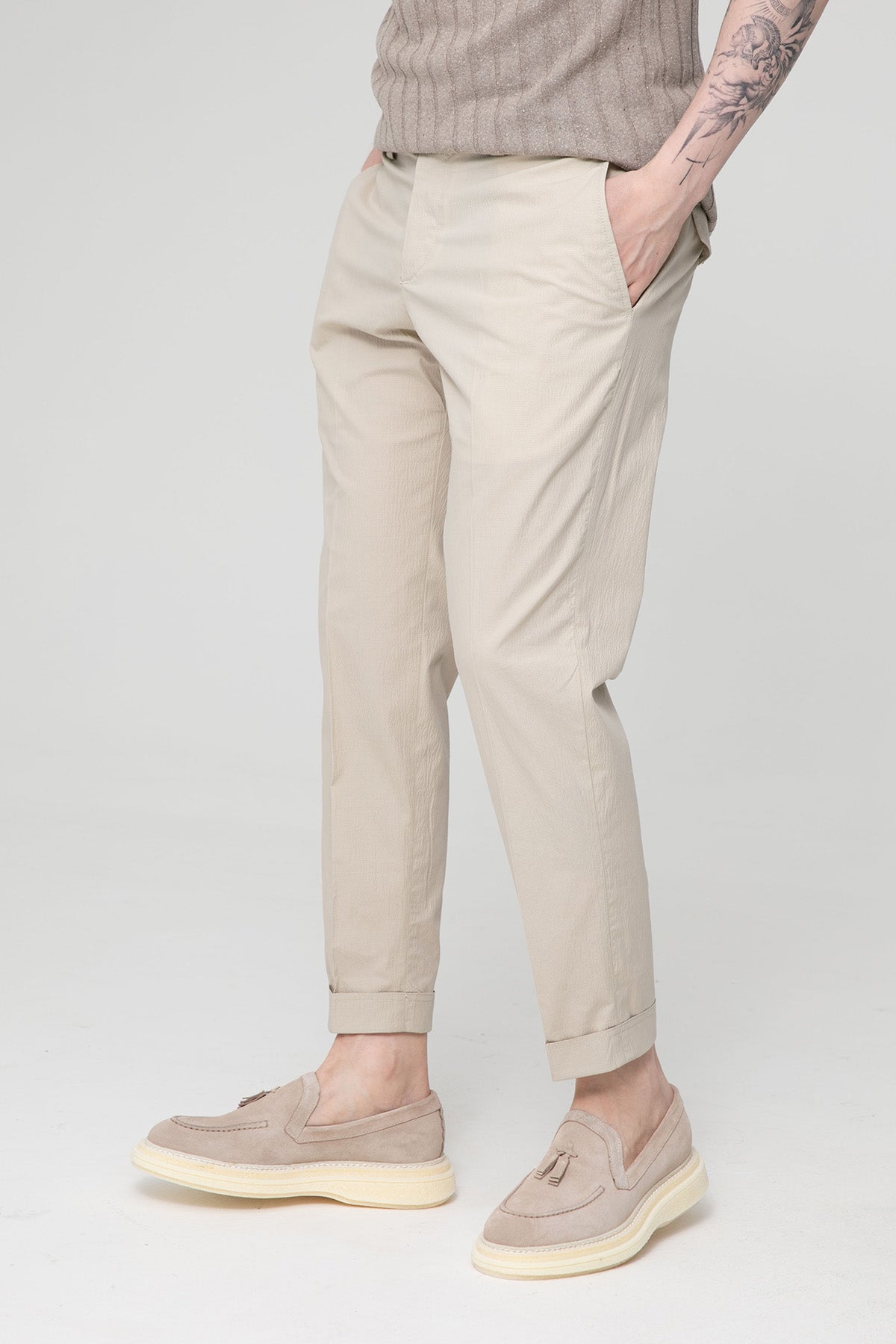 Pantaloni Torino The Rebel Streç Gofre Kumaş Duble Paça Pantolon-Libas Trendy Fashion Store