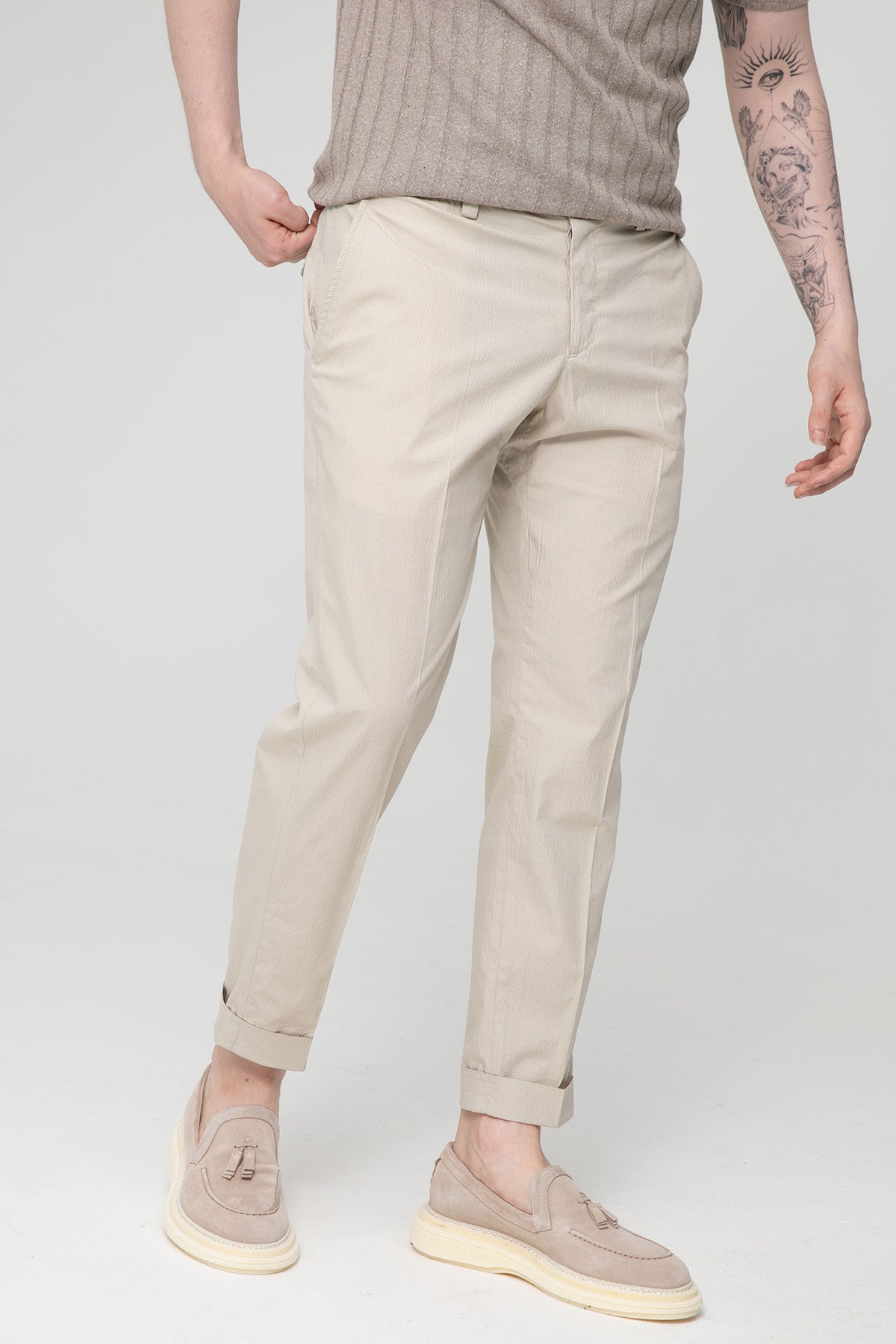 Pantaloni Torino The Rebel Streç Gofre Kumaş Duble Paça Pantolon-Libas Trendy Fashion Store